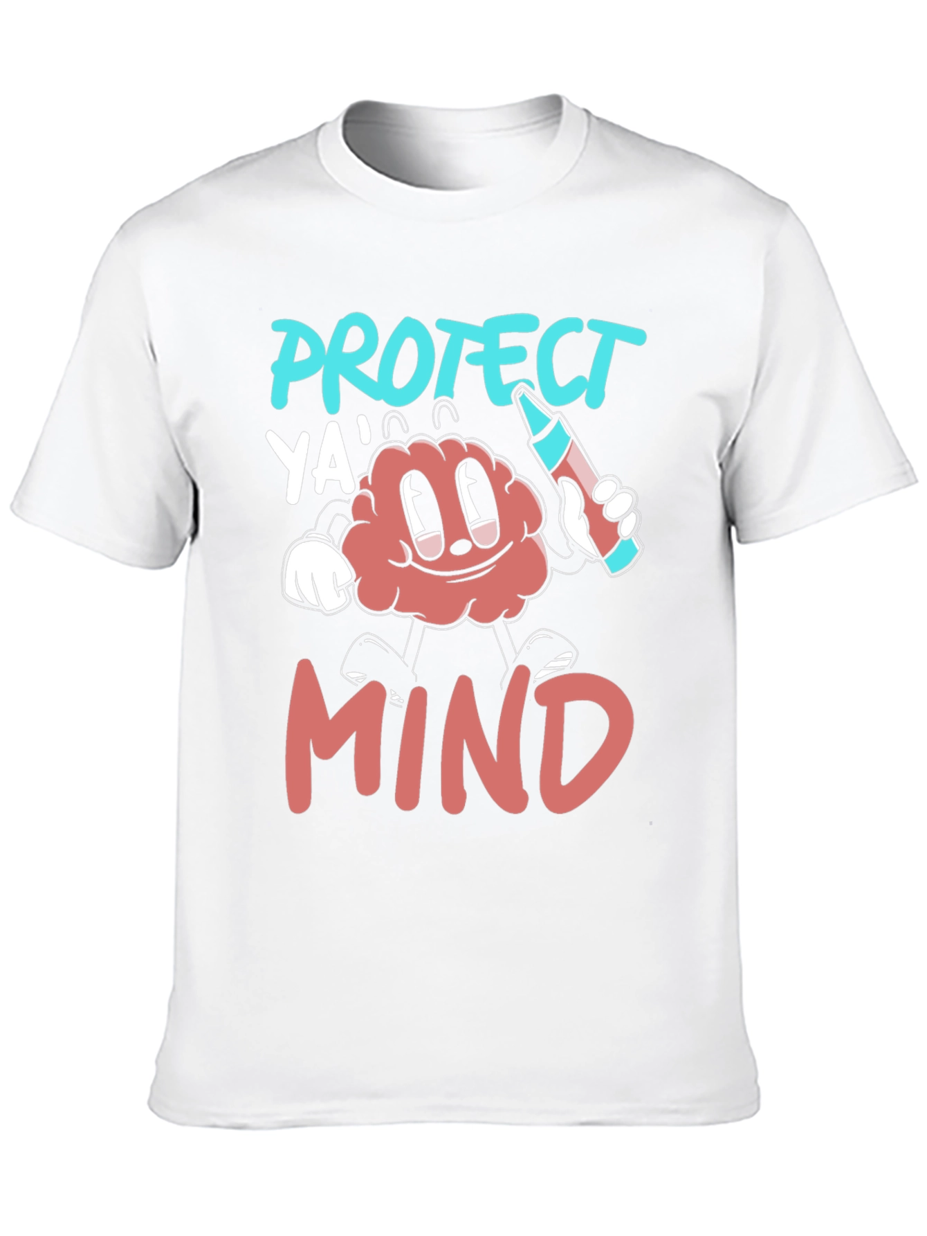 Protect Ya Mind T-Shirt - Cartoon Brain with Crayon