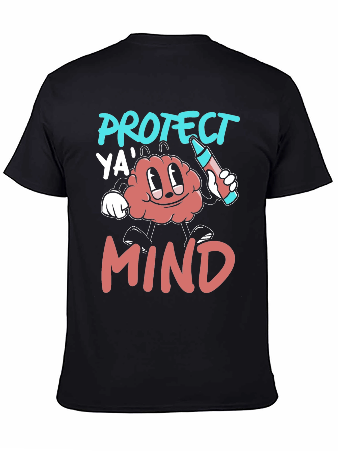 Protect Ya Mind T-Shirt - Cartoon Brain with Crayon