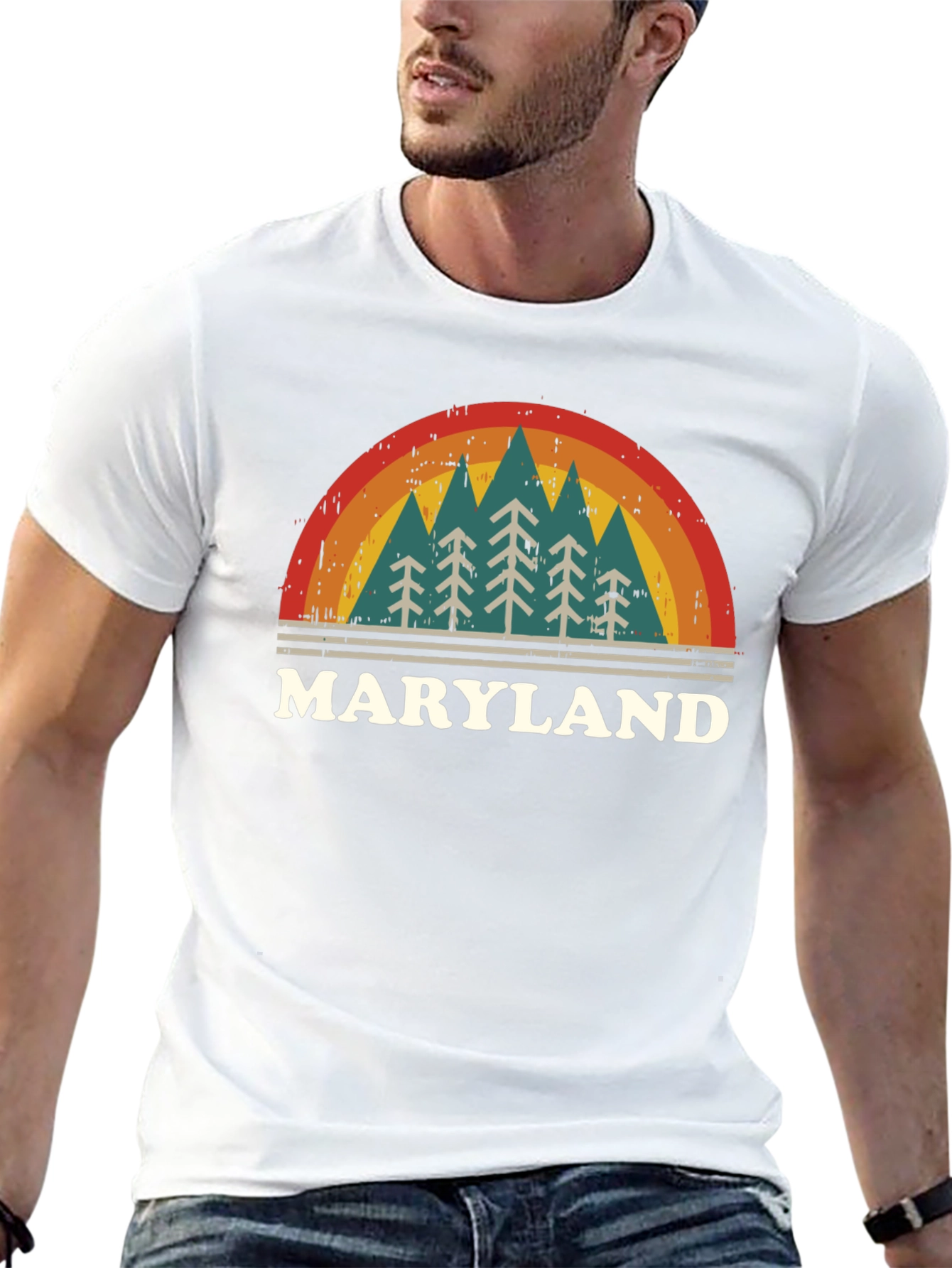 Maryland Retro Rainbow Tree Graphic T-Shirt