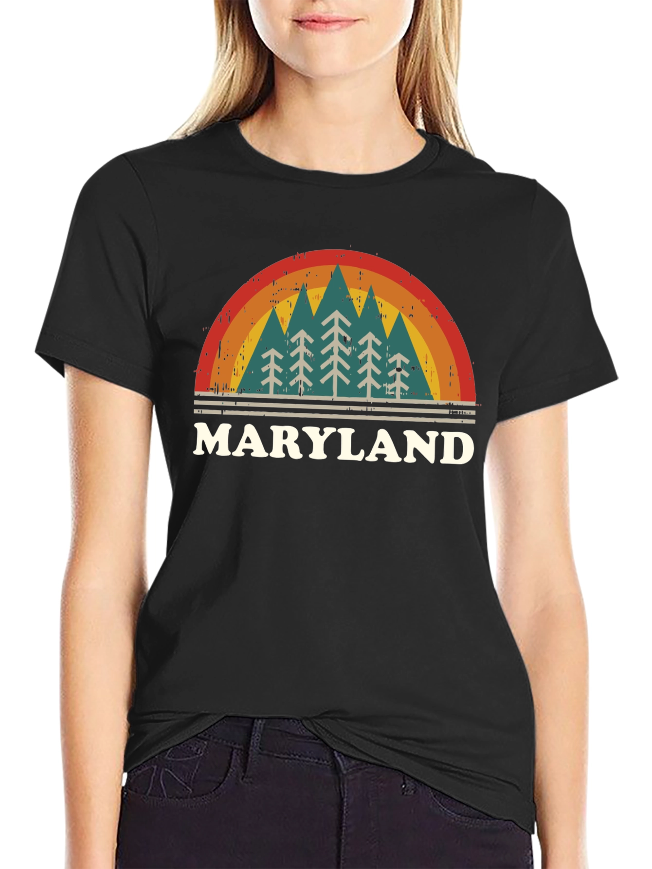 Maryland Retro Rainbow Tree Graphic T-Shirt