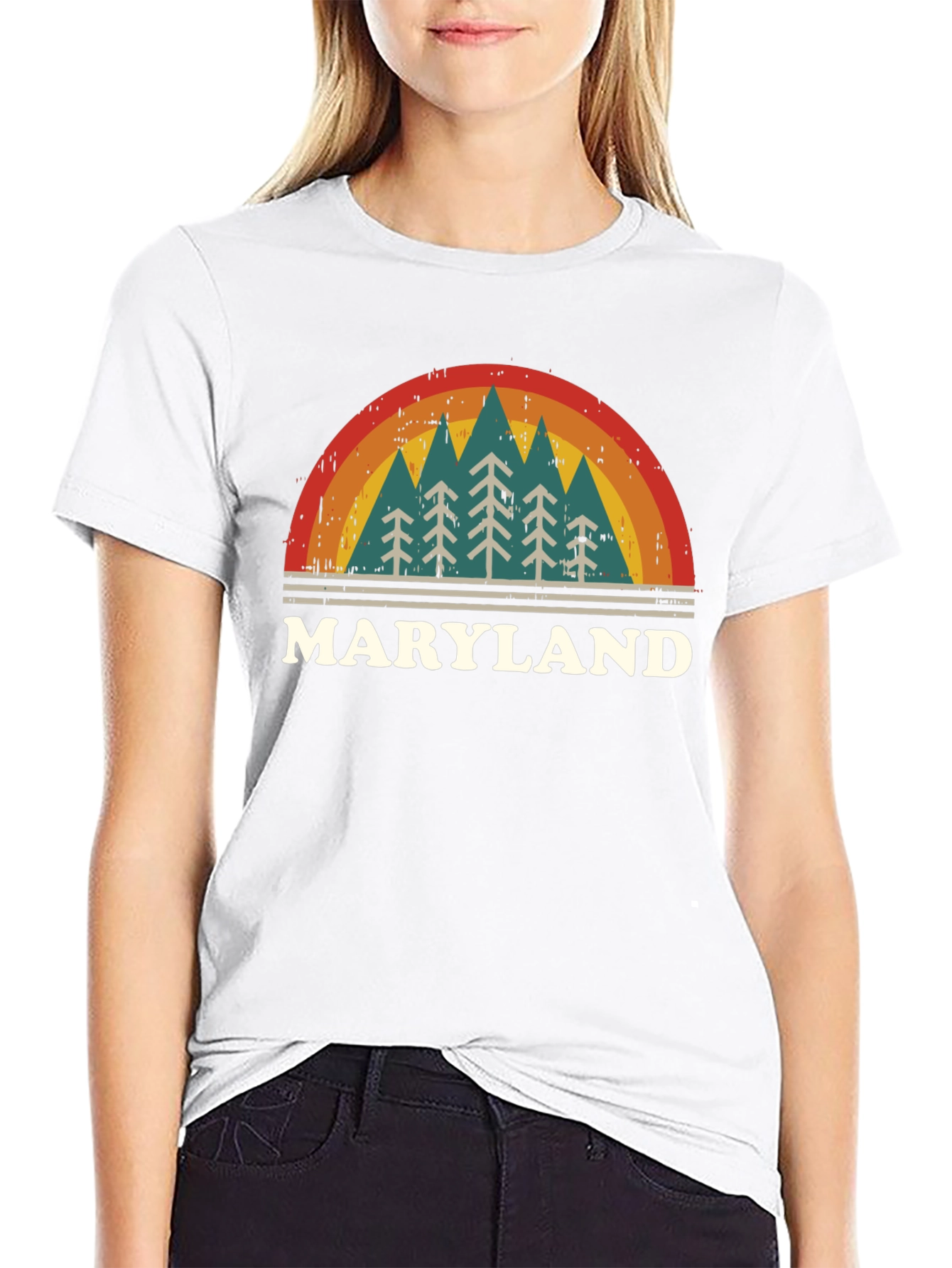 Maryland Retro Rainbow Tree Graphic T-Shirt
