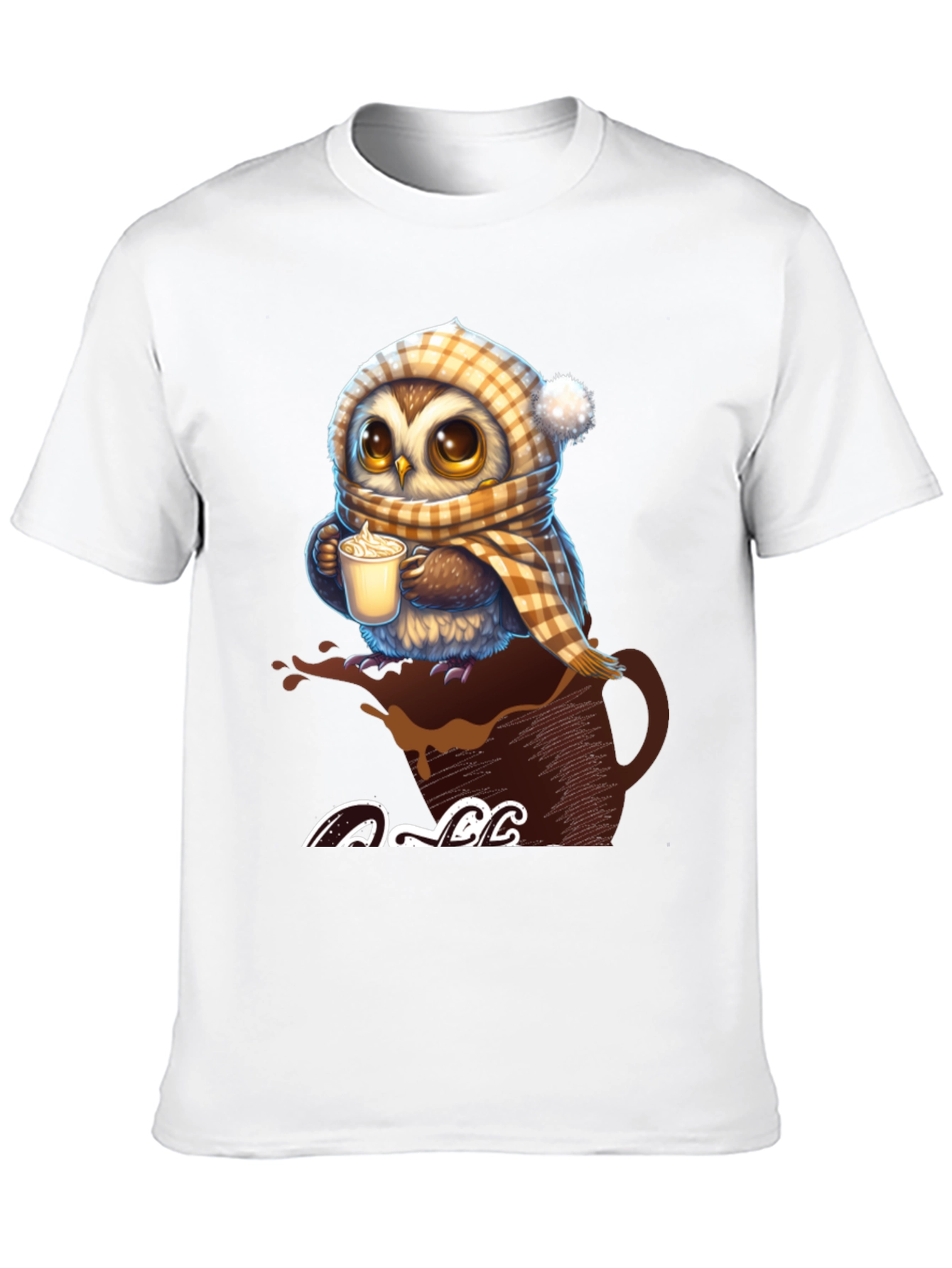 Cute Owl Coffee Lover Graphic T-Shirt