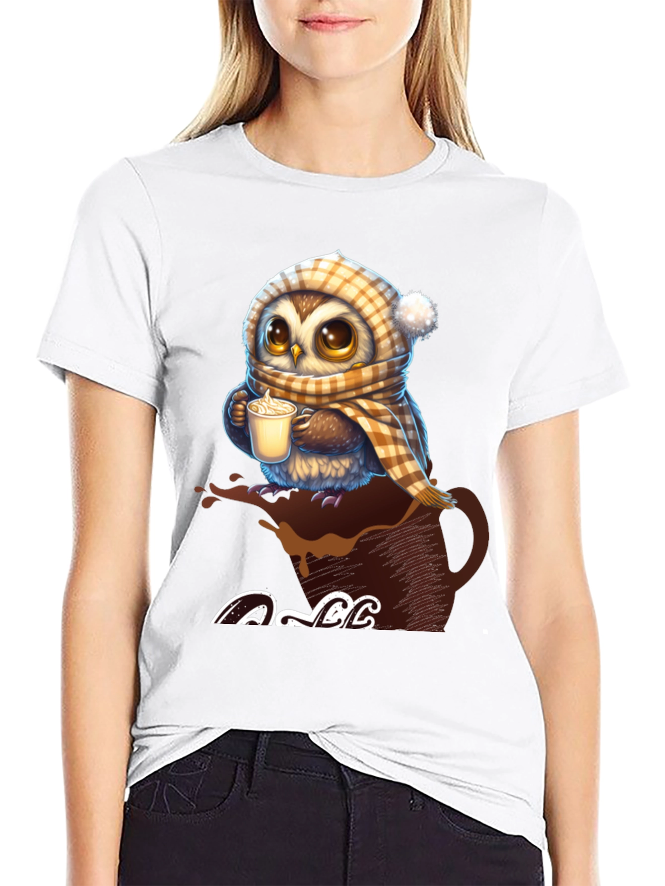 Cute Owl Coffee Lover Graphic T-Shirt