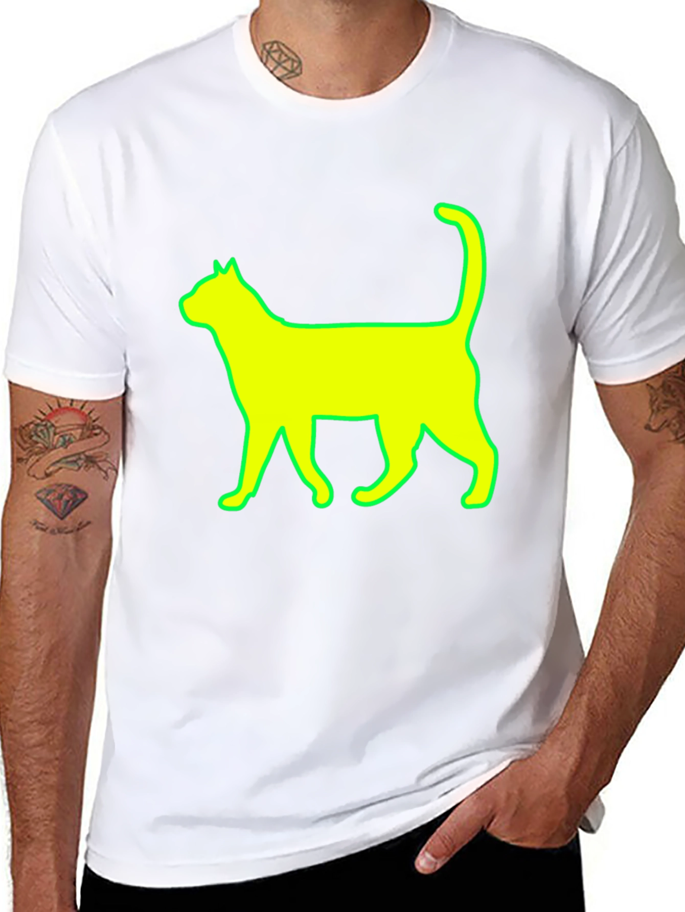 Cat Silhouette Graphic Tee - Stylish Black T-Shirt