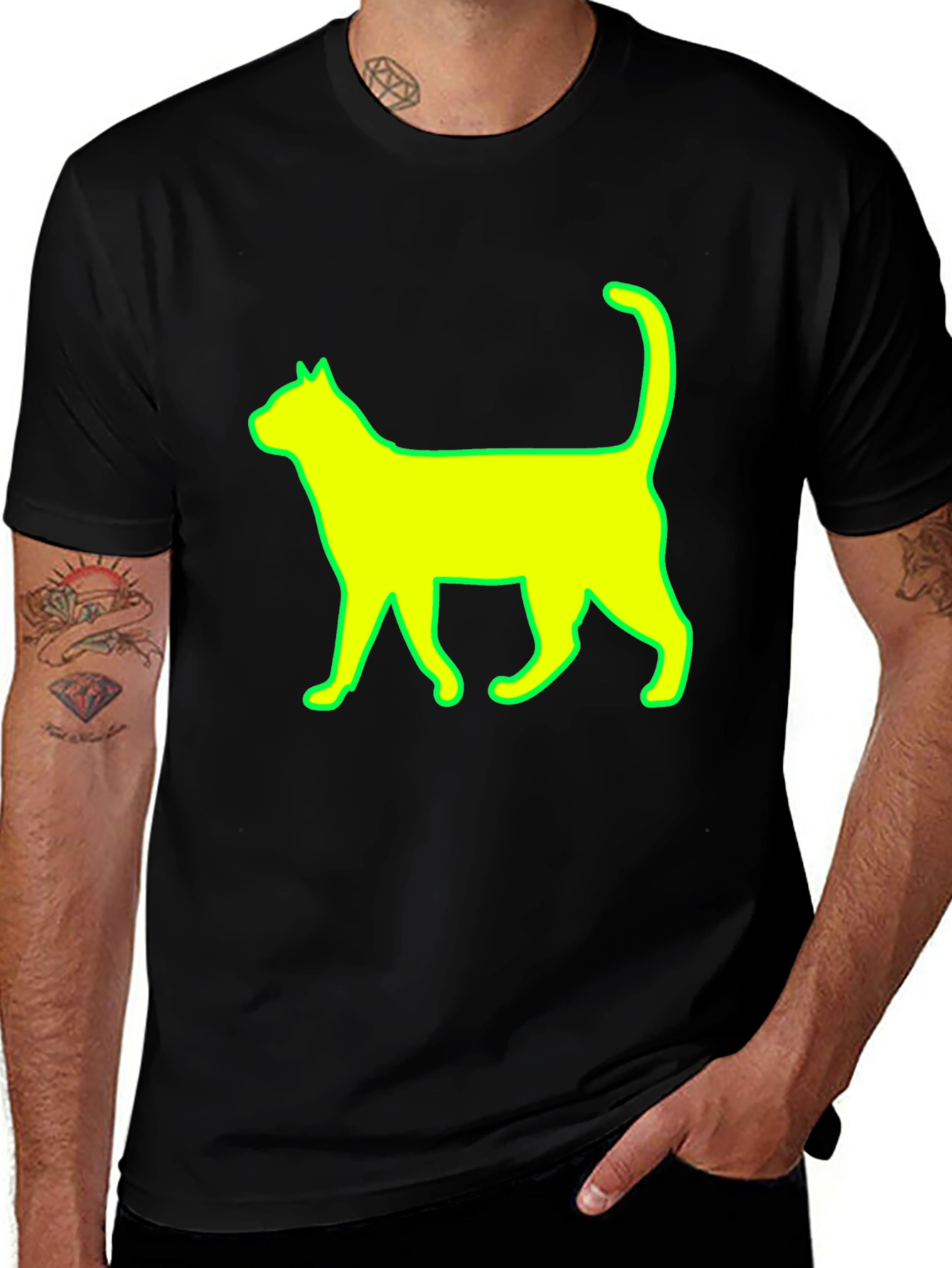 Cat Silhouette Graphic Tee - Stylish Black T-Shirt