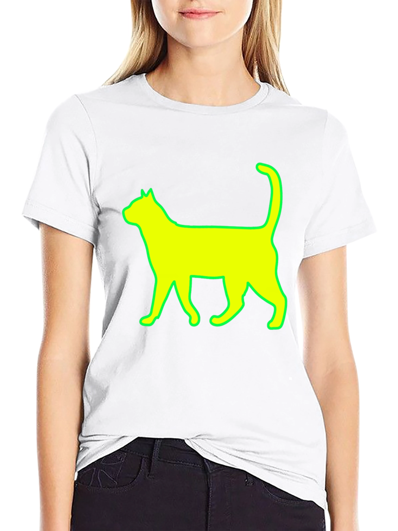 Cat Silhouette Graphic Tee - Stylish Black T-Shirt