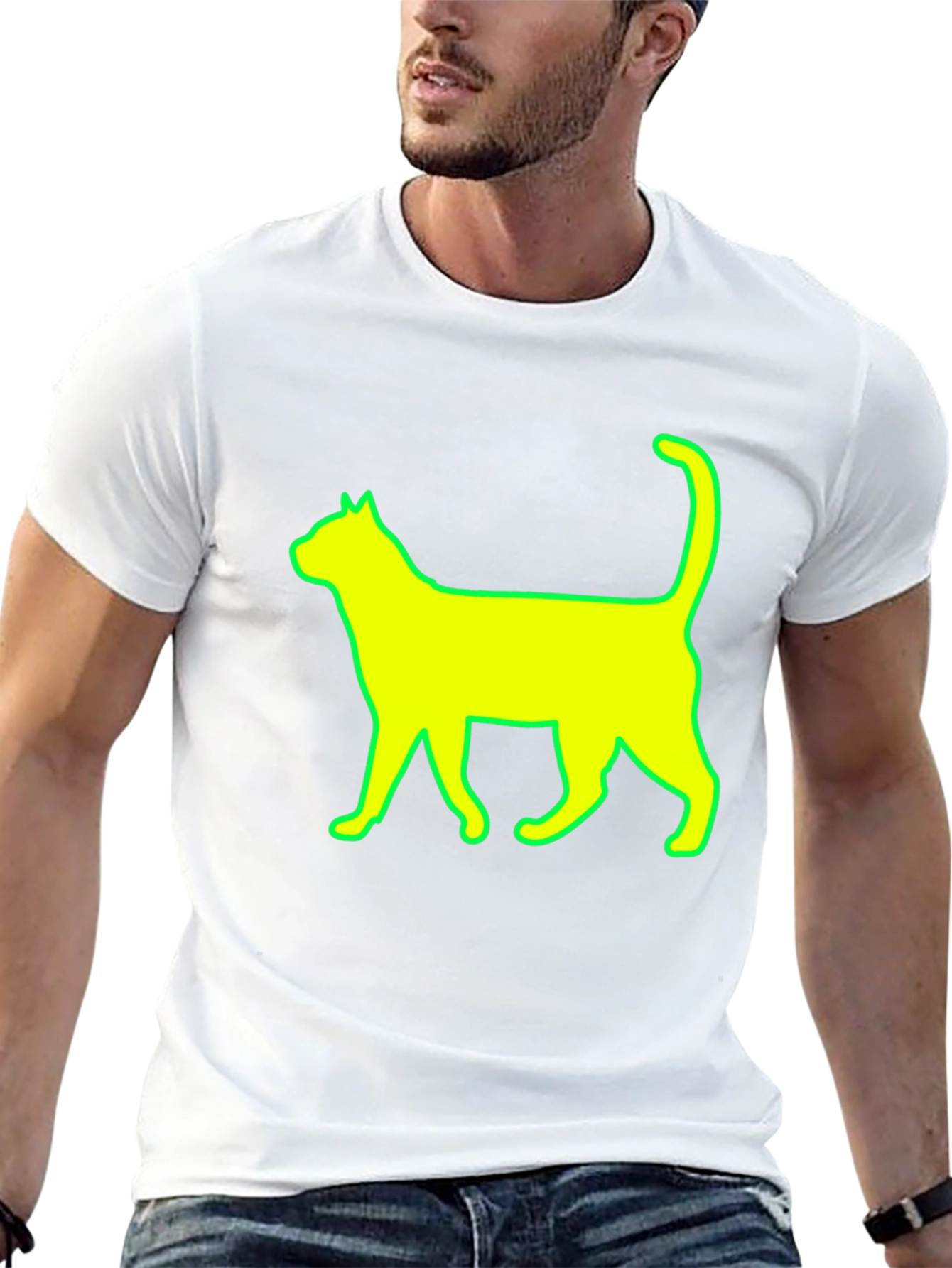 Cat Silhouette Graphic Tee - Stylish Black T-Shirt