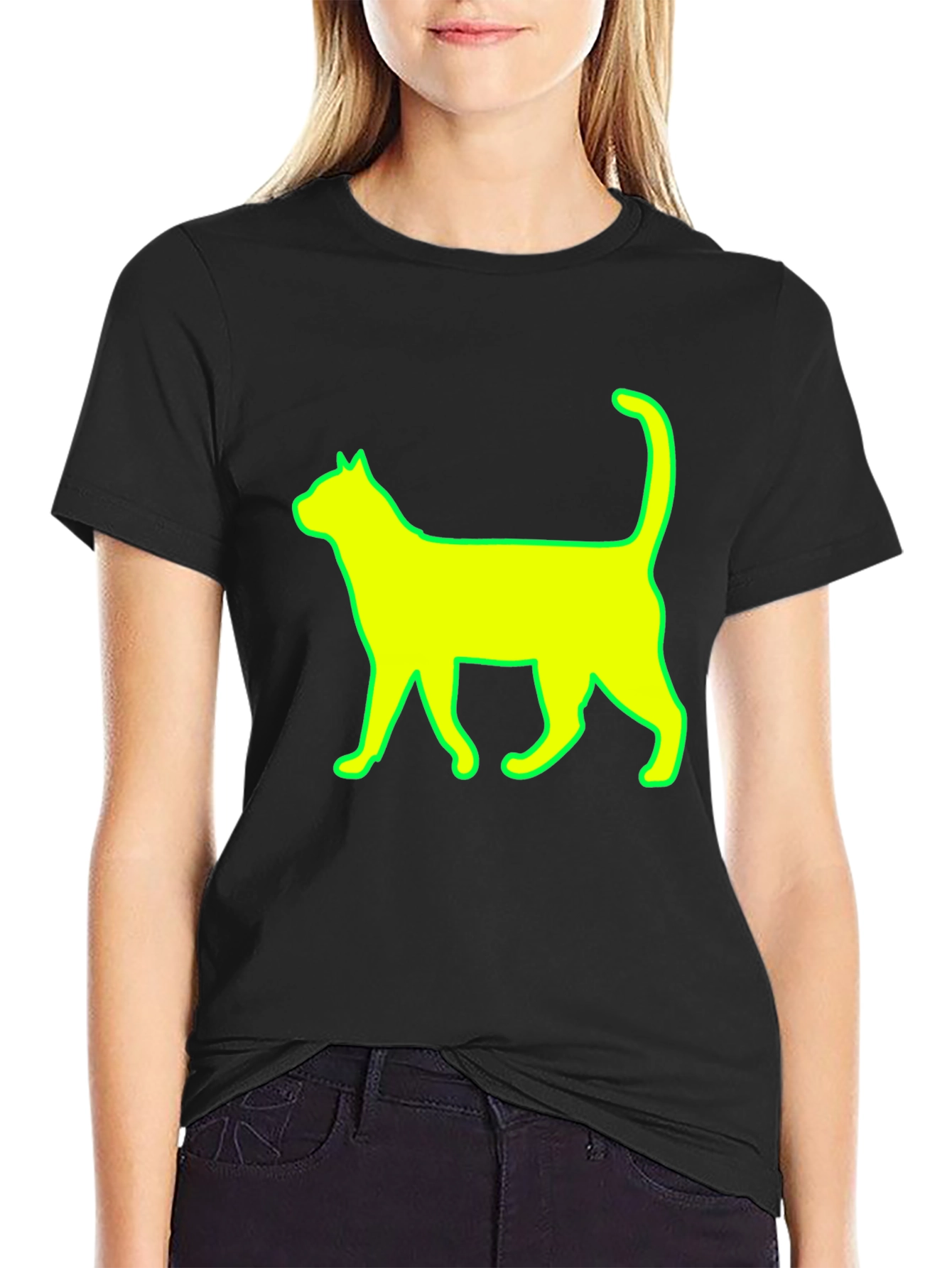 Cat Silhouette Graphic Tee - Stylish Black T-Shirt