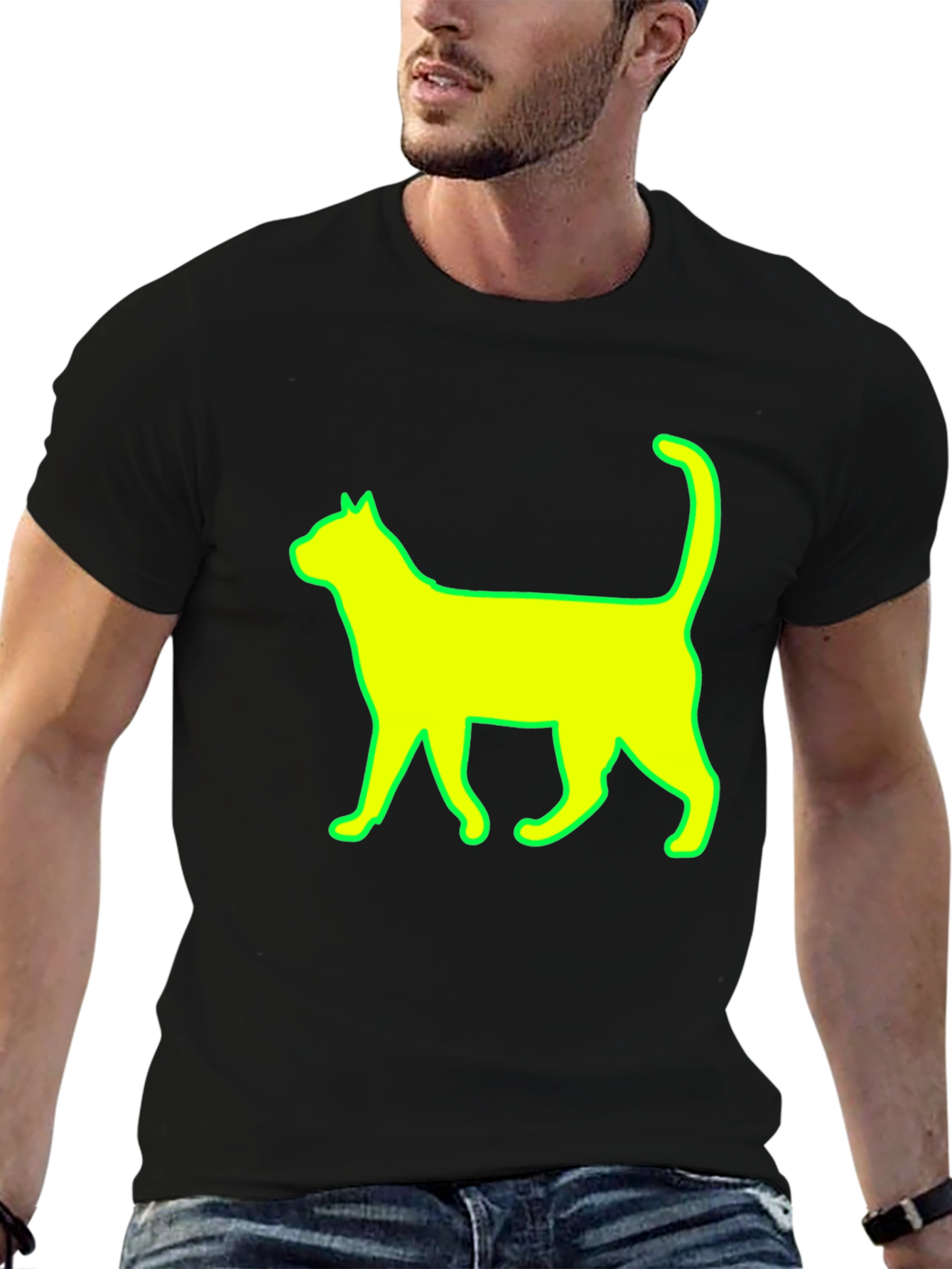 Cat Silhouette Graphic Tee - Stylish Black T-Shirt