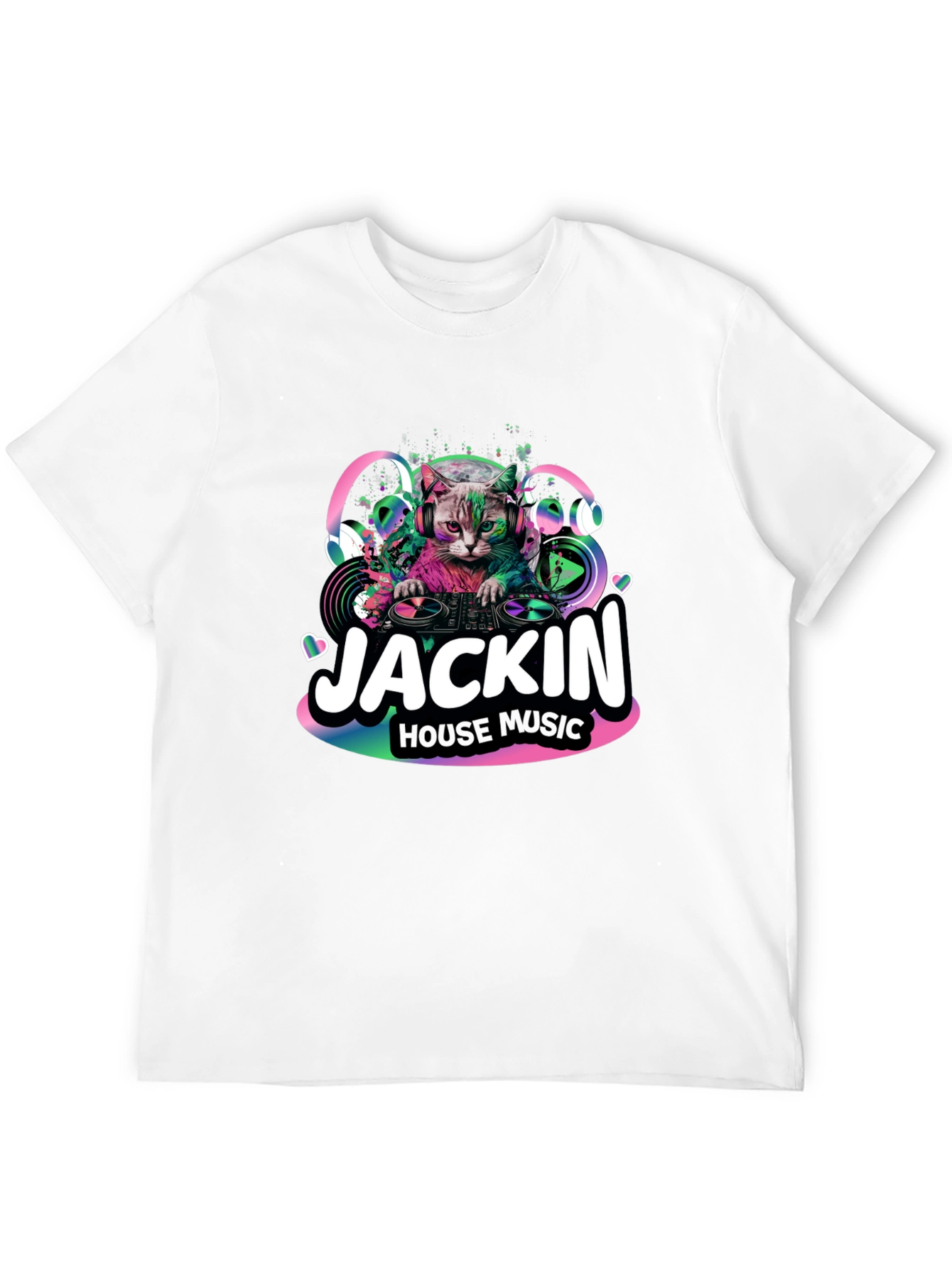 Jackin House Music Cat Graphic Black T-Shirt