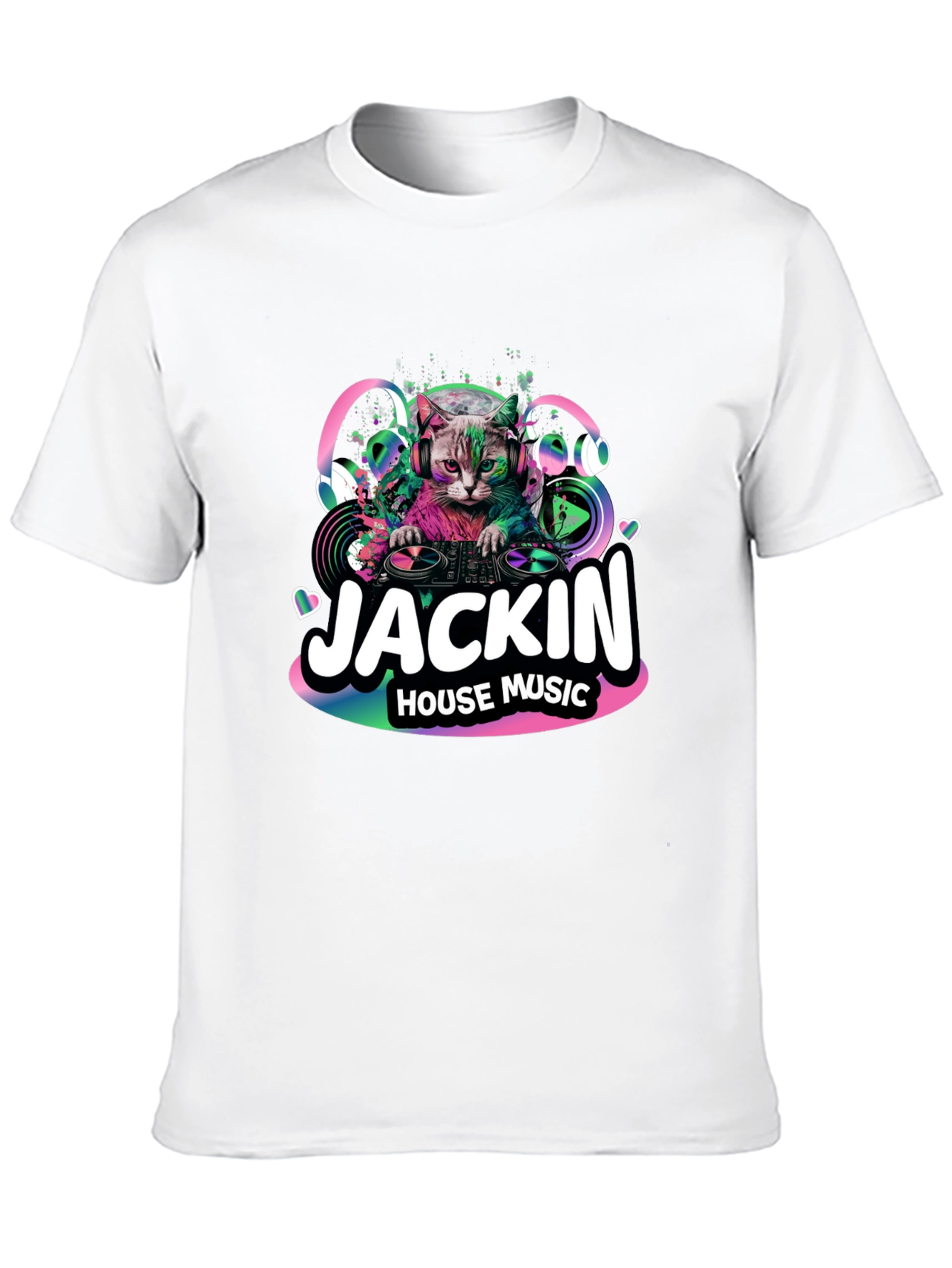 Jackin House Music Cat Graphic Black T-Shirt