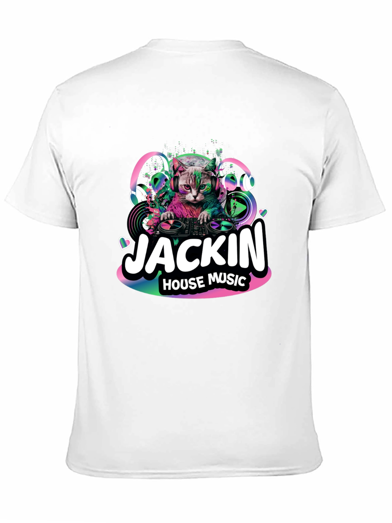 Jackin House Music Cat Graphic Black T-Shirt