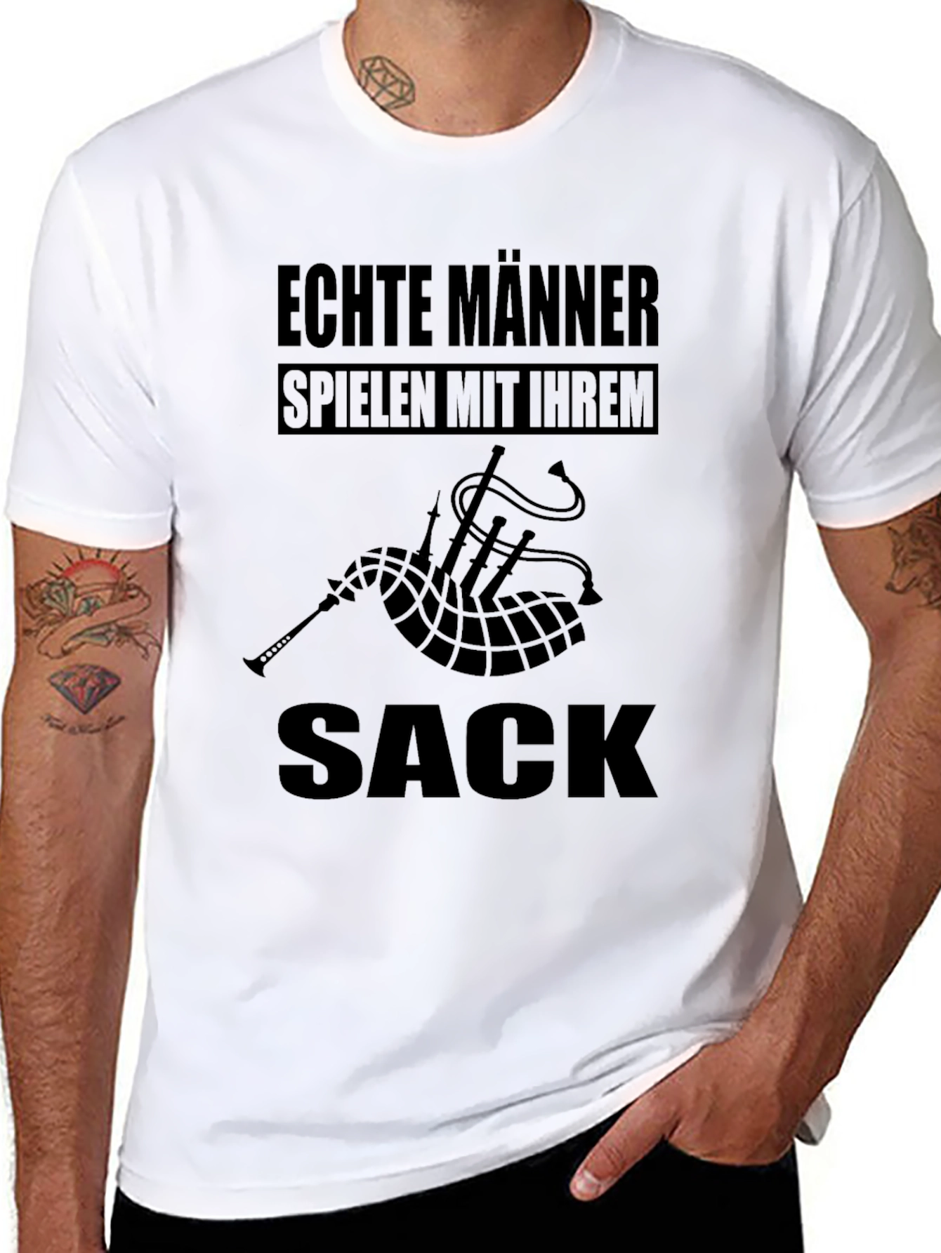 Echte Manner Spielen Mit Ihrem Sack Bagpipe Black T-Shirt