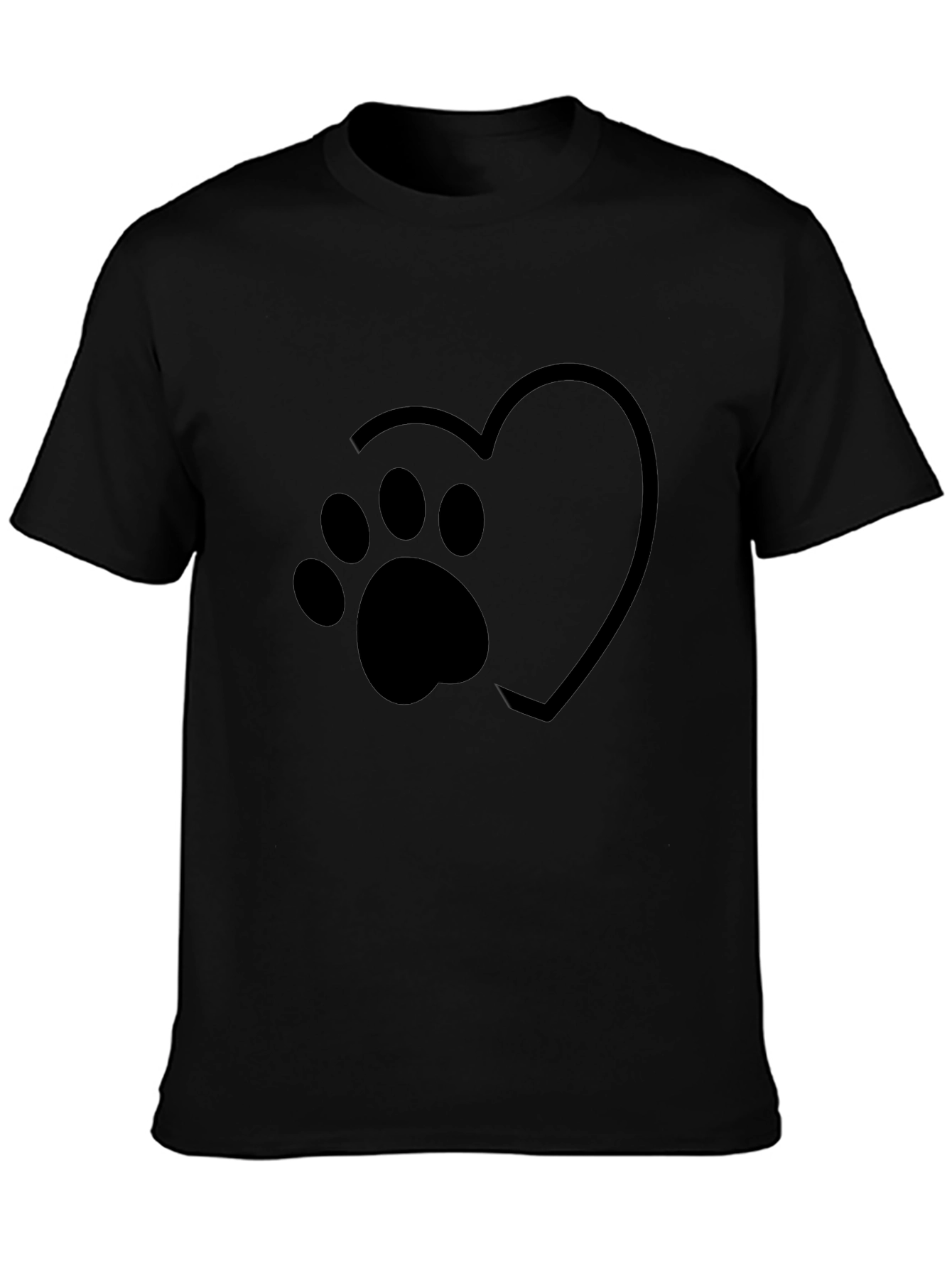 Heart Paw Print Graphic Black T-Shirt