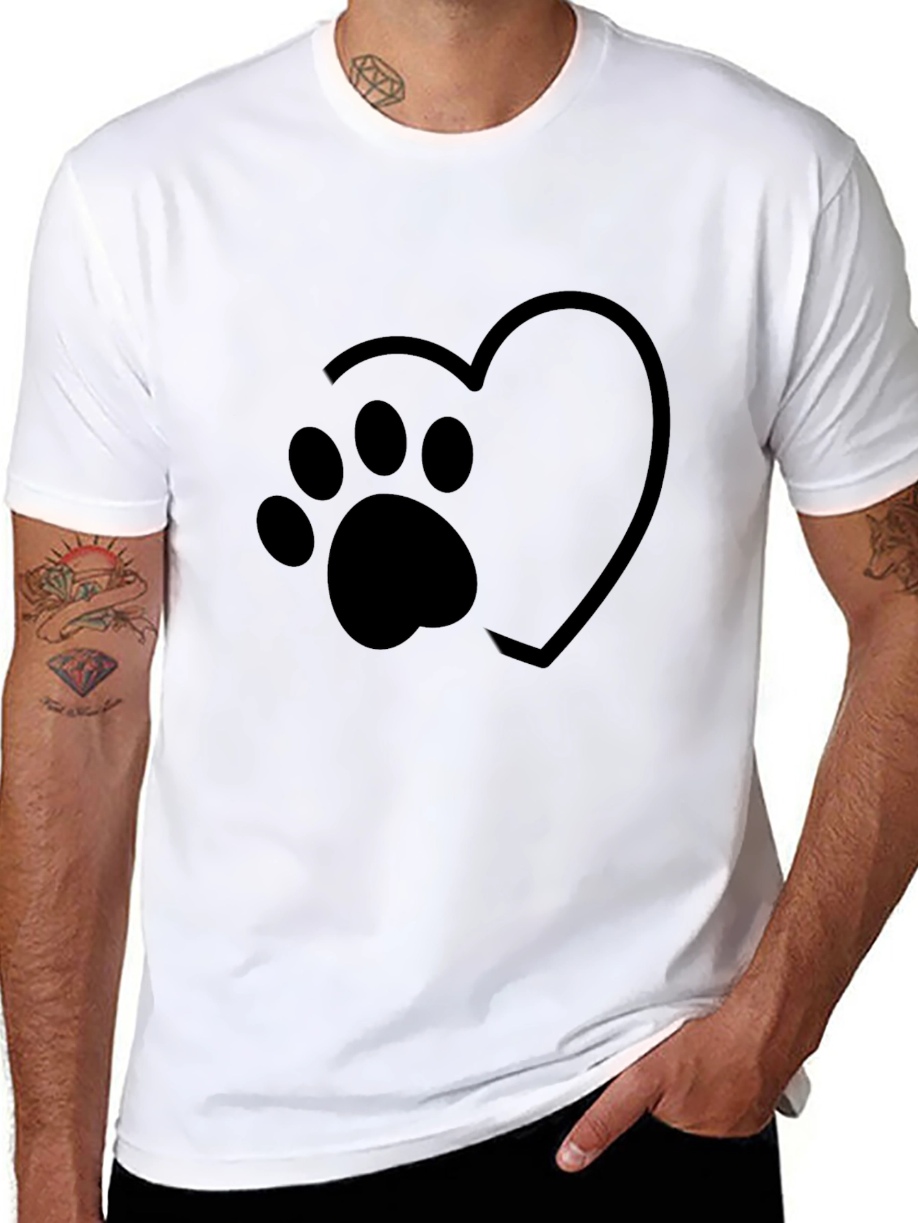 Heart Paw Print Graphic Black T-Shirt