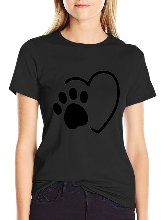 Heart Paw Print Graphic Black T-Shirt