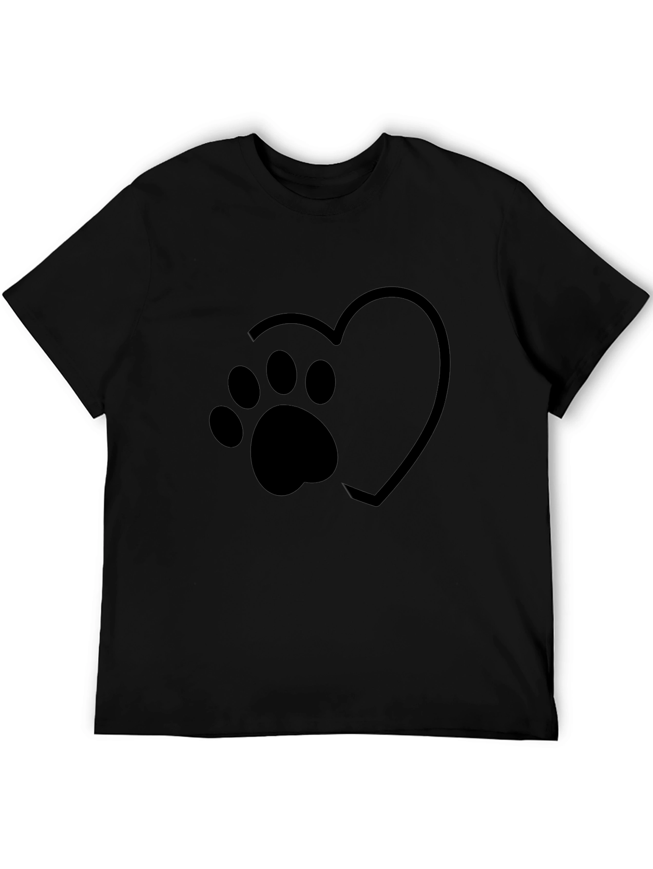 Heart Paw Print Graphic Black T-Shirt