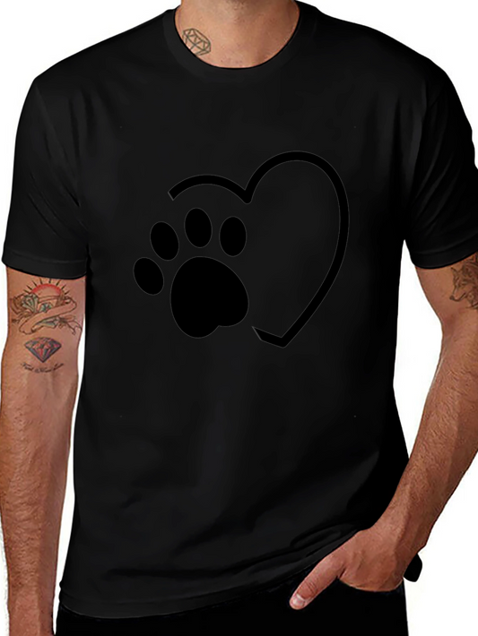 Heart Paw Print Graphic Black T-Shirt