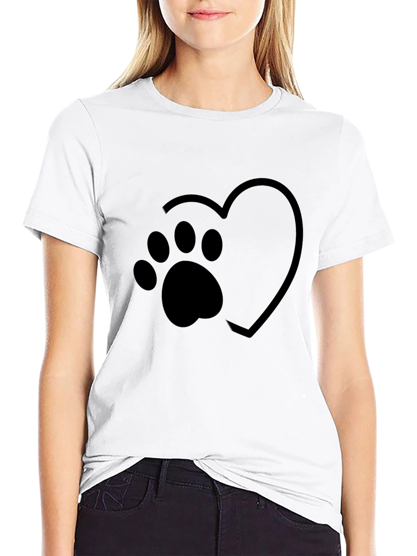 Heart Paw Print Graphic Black T-Shirt