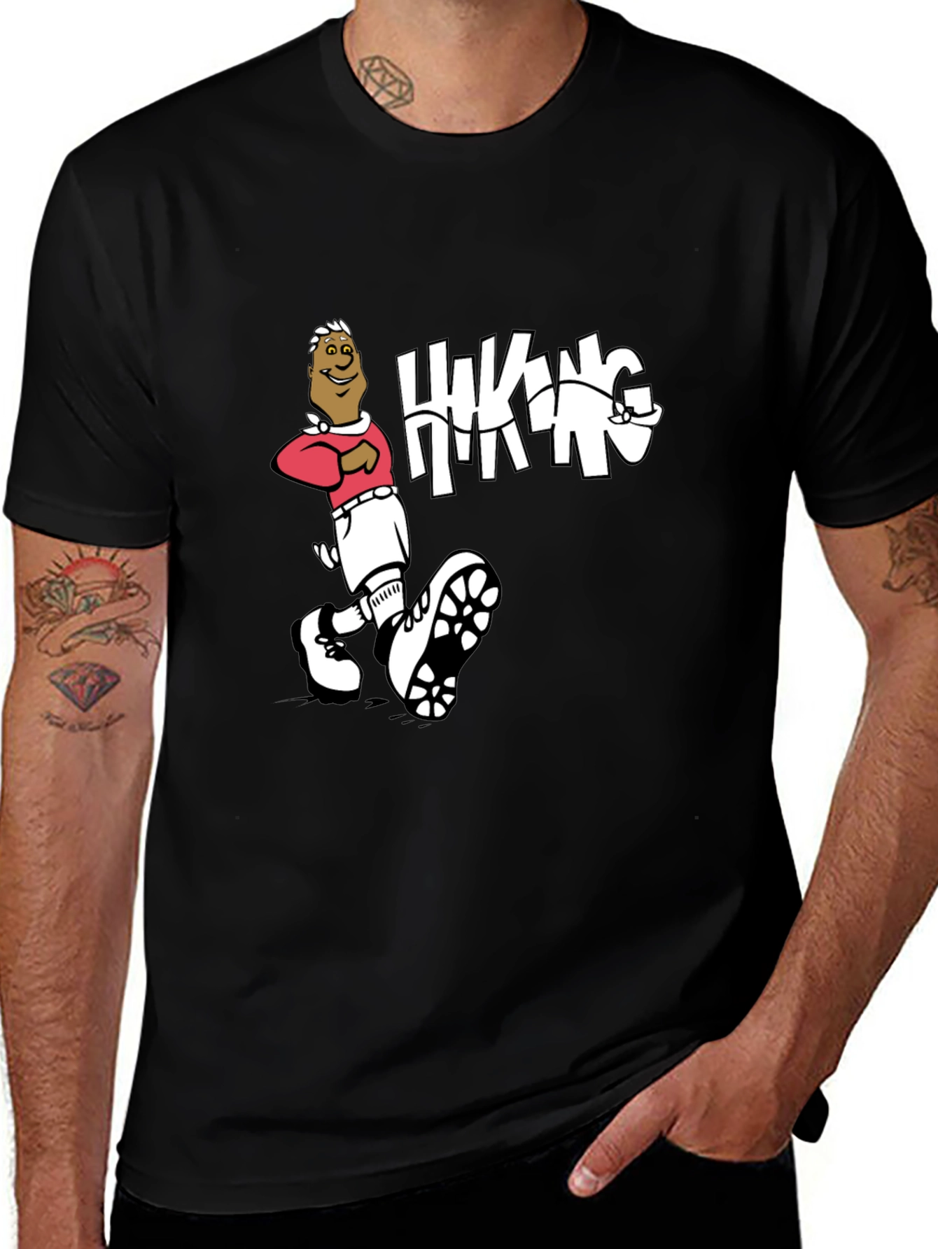 Hiking Cartoon Graphic Print Crewneck T-Shirt