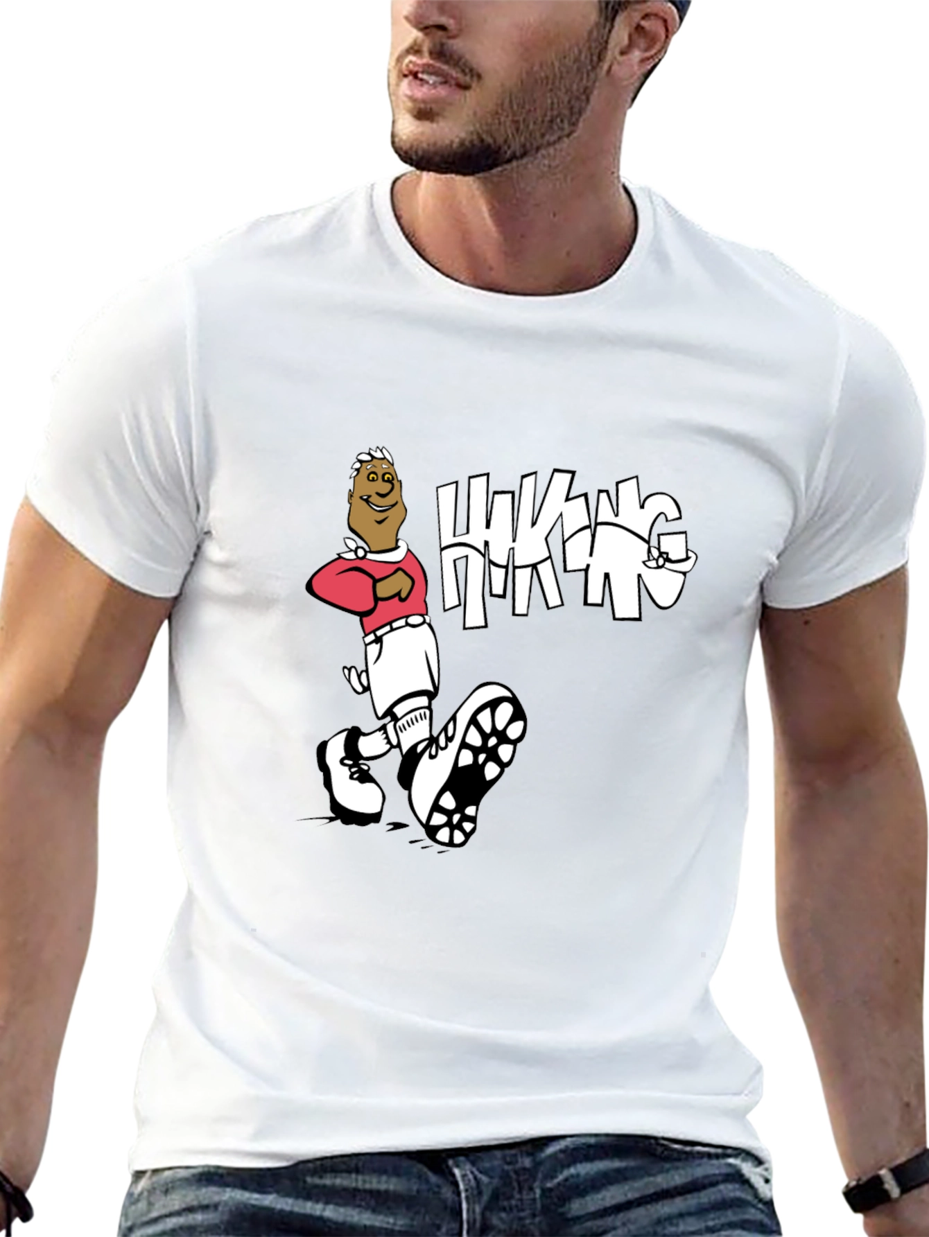 Hiking Cartoon Graphic Print Crewneck T-Shirt