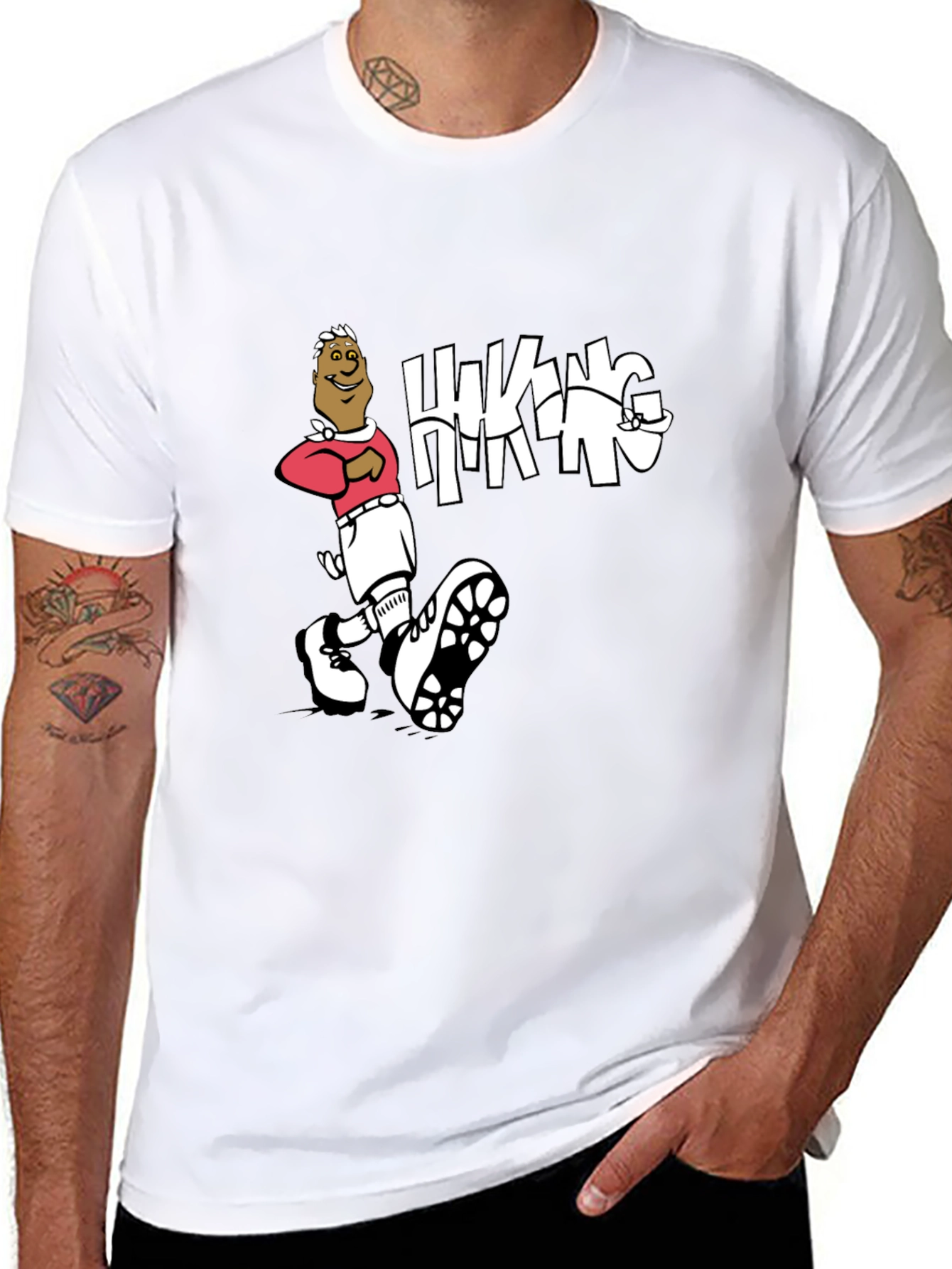 Hiking Cartoon Graphic Print Crewneck T-Shirt