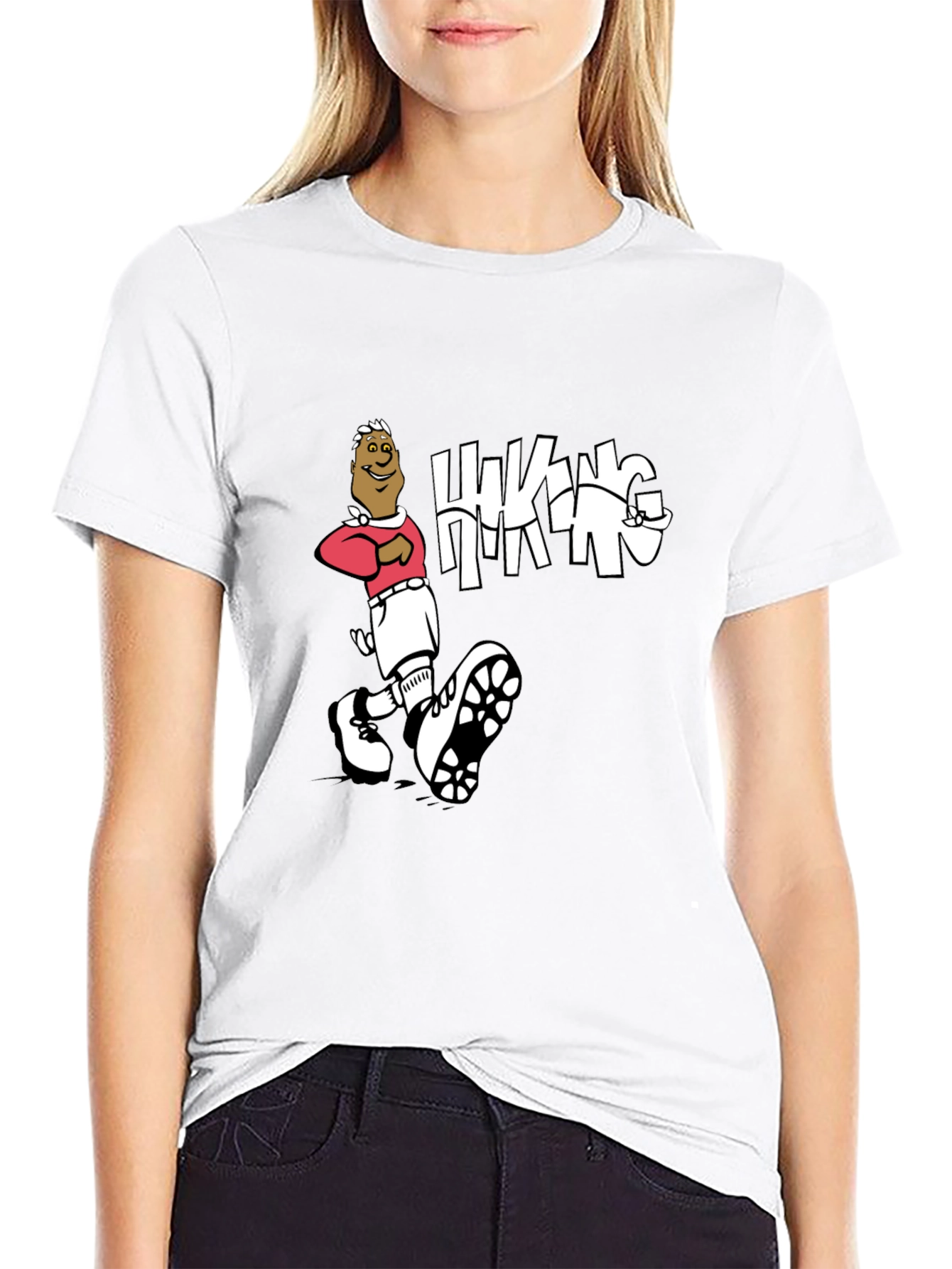 Hiking Cartoon Graphic Print Crewneck T-Shirt