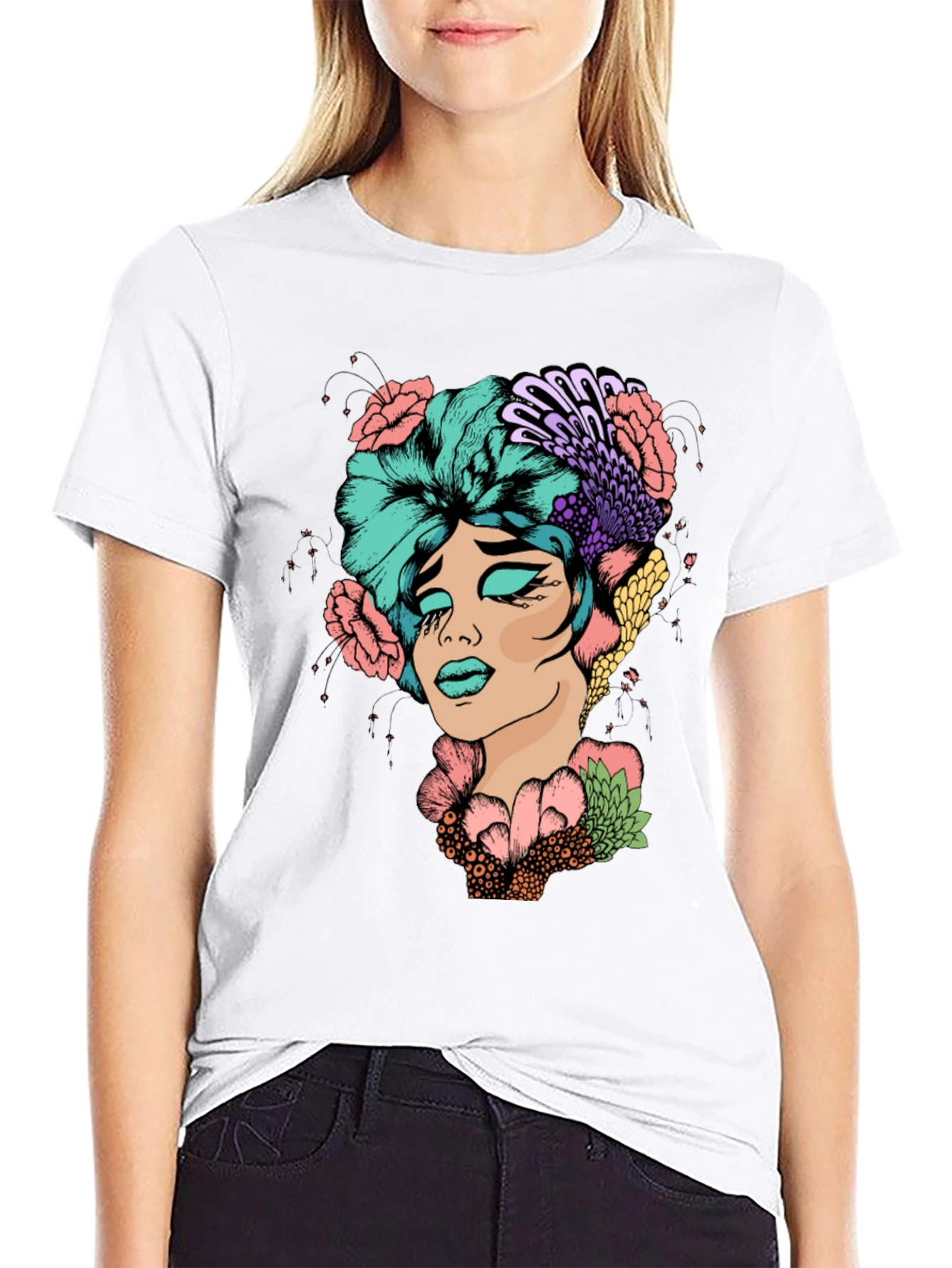 Floral Portrait Graphic T-Shirt - Unique Design