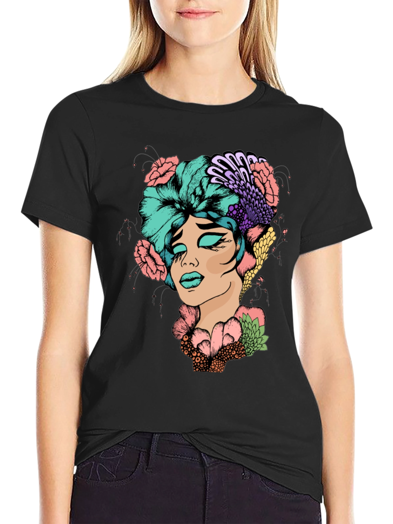 Floral Portrait Graphic T-Shirt - Unique Design