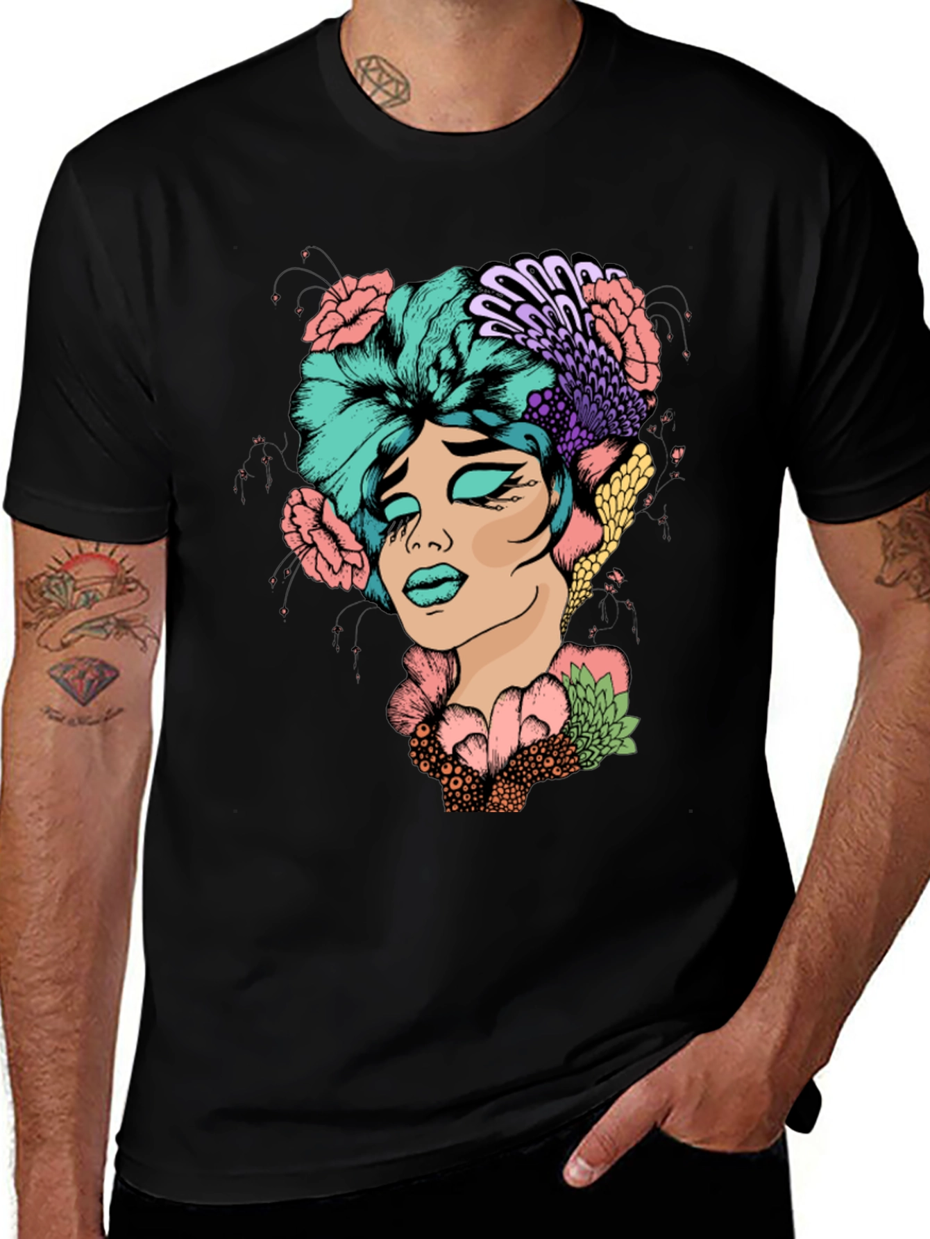 Floral Portrait Graphic T-Shirt - Unique Design
