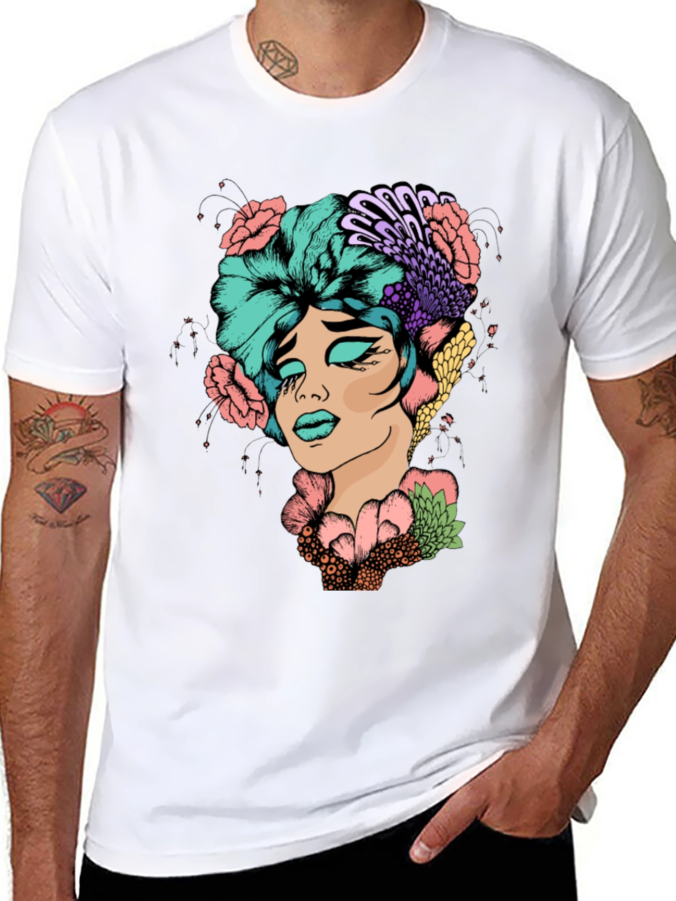 Floral Portrait Graphic T-Shirt - Unique Design