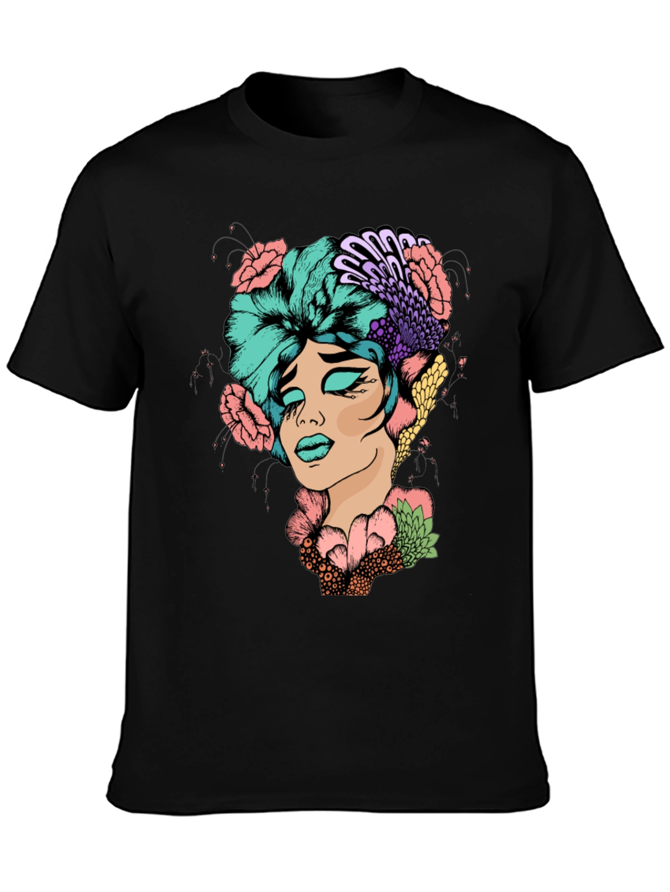 Floral Portrait Graphic T-Shirt - Unique Design