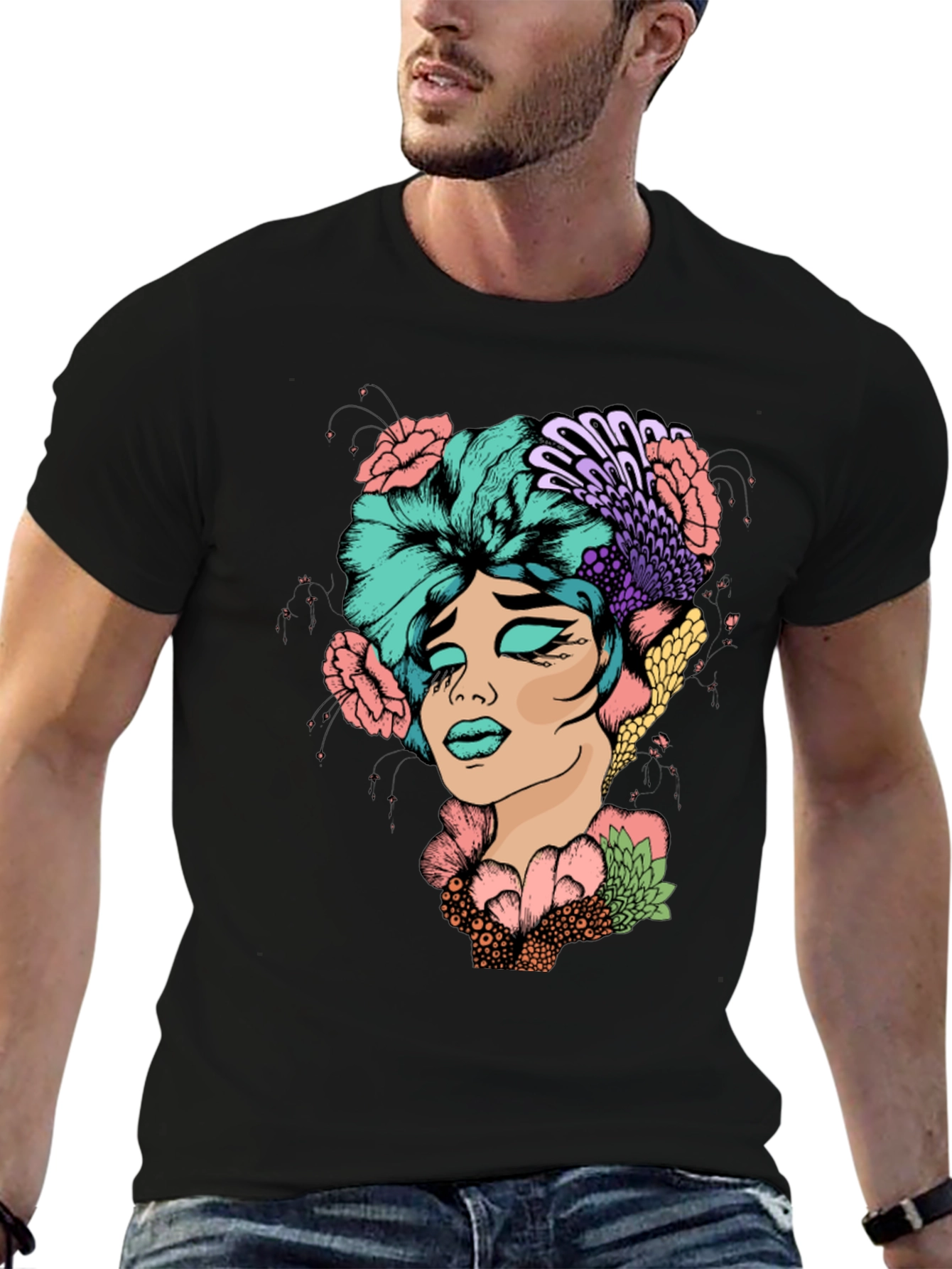 Floral Portrait Graphic T-Shirt - Unique Design