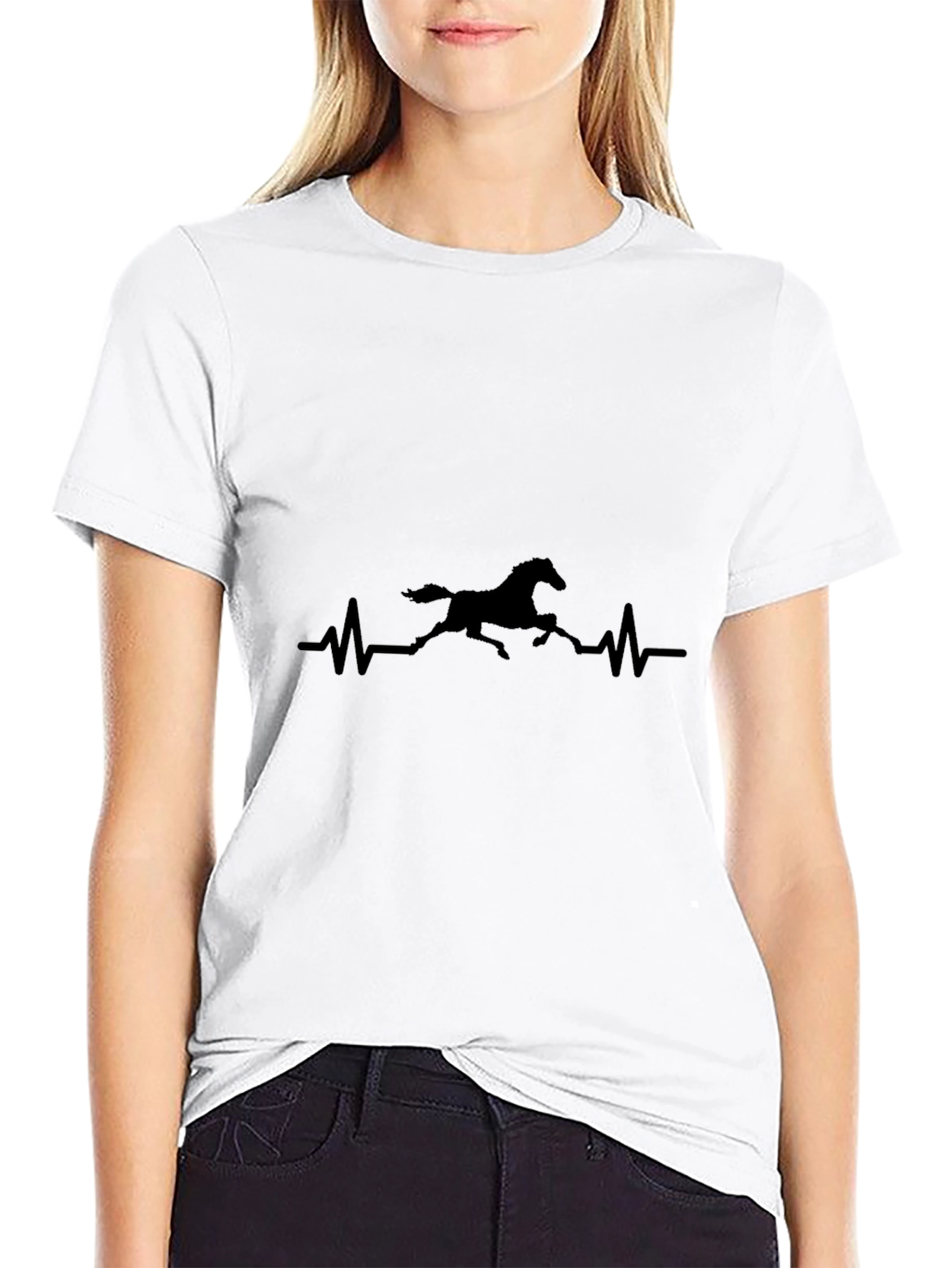 Horse Heartbeat Graphic Black T-Shirt