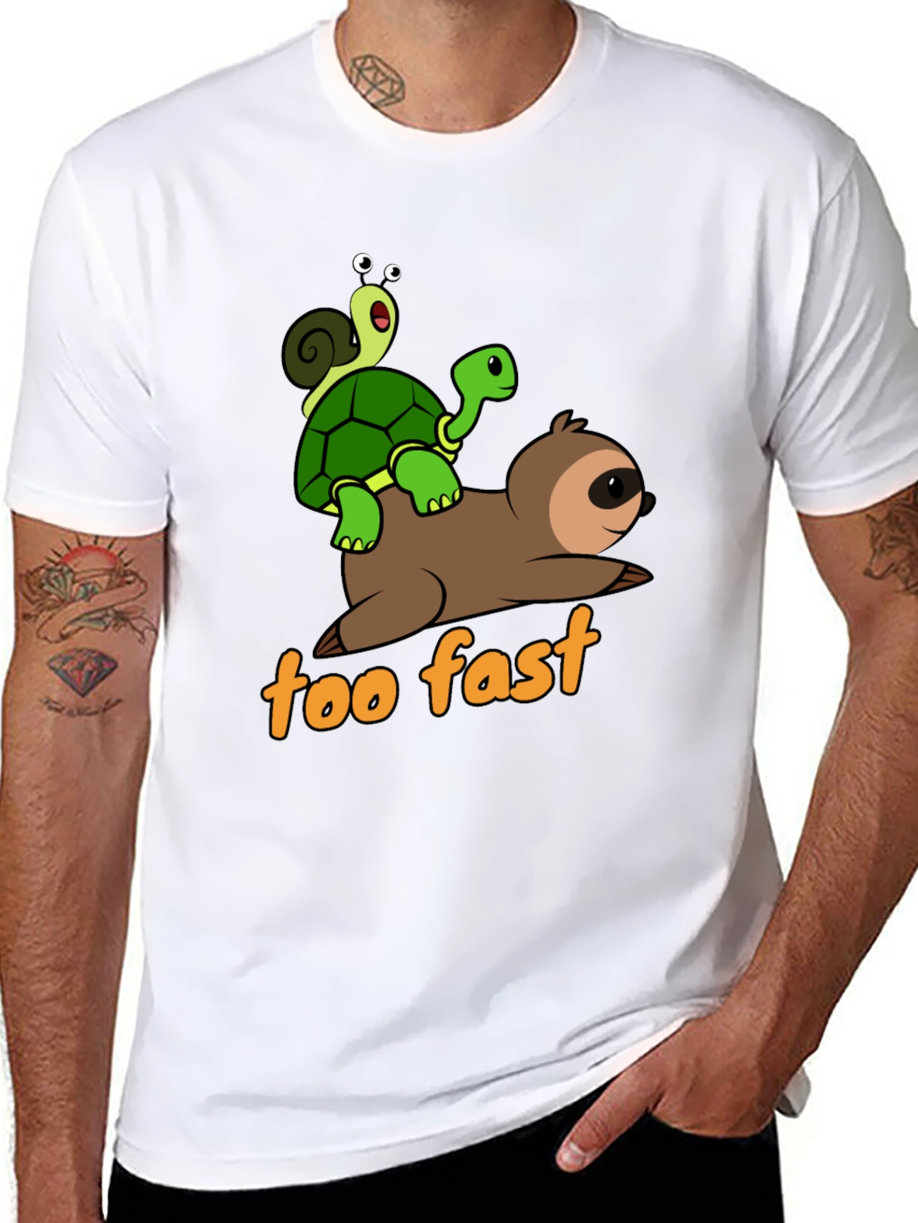 Funny Sloth Turtle and Snail Graphic T-Shirt