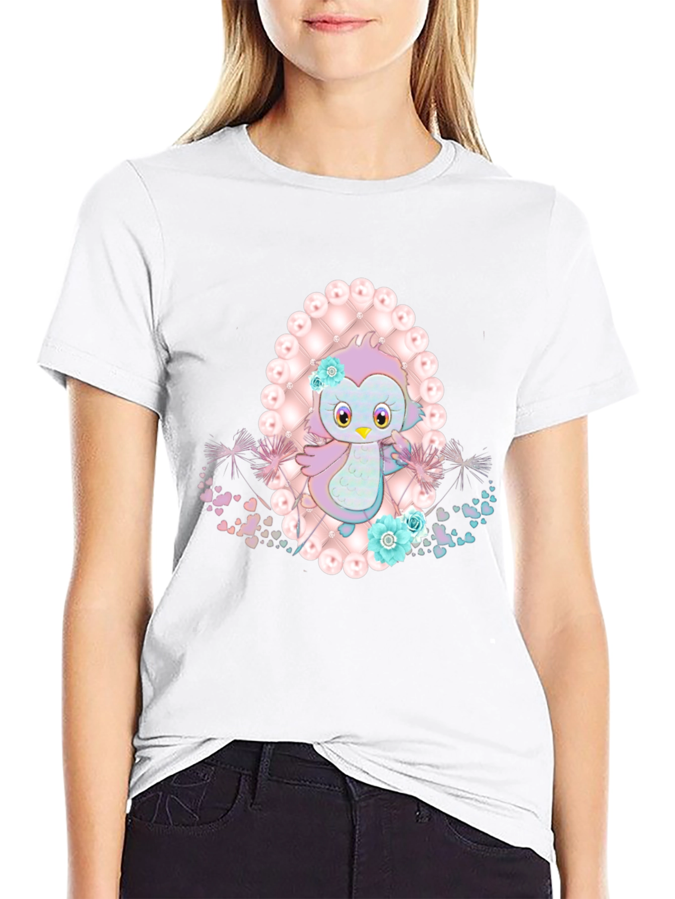 Cute Cartoon Bird Graphic Tee - Stylish Black T-Shirt