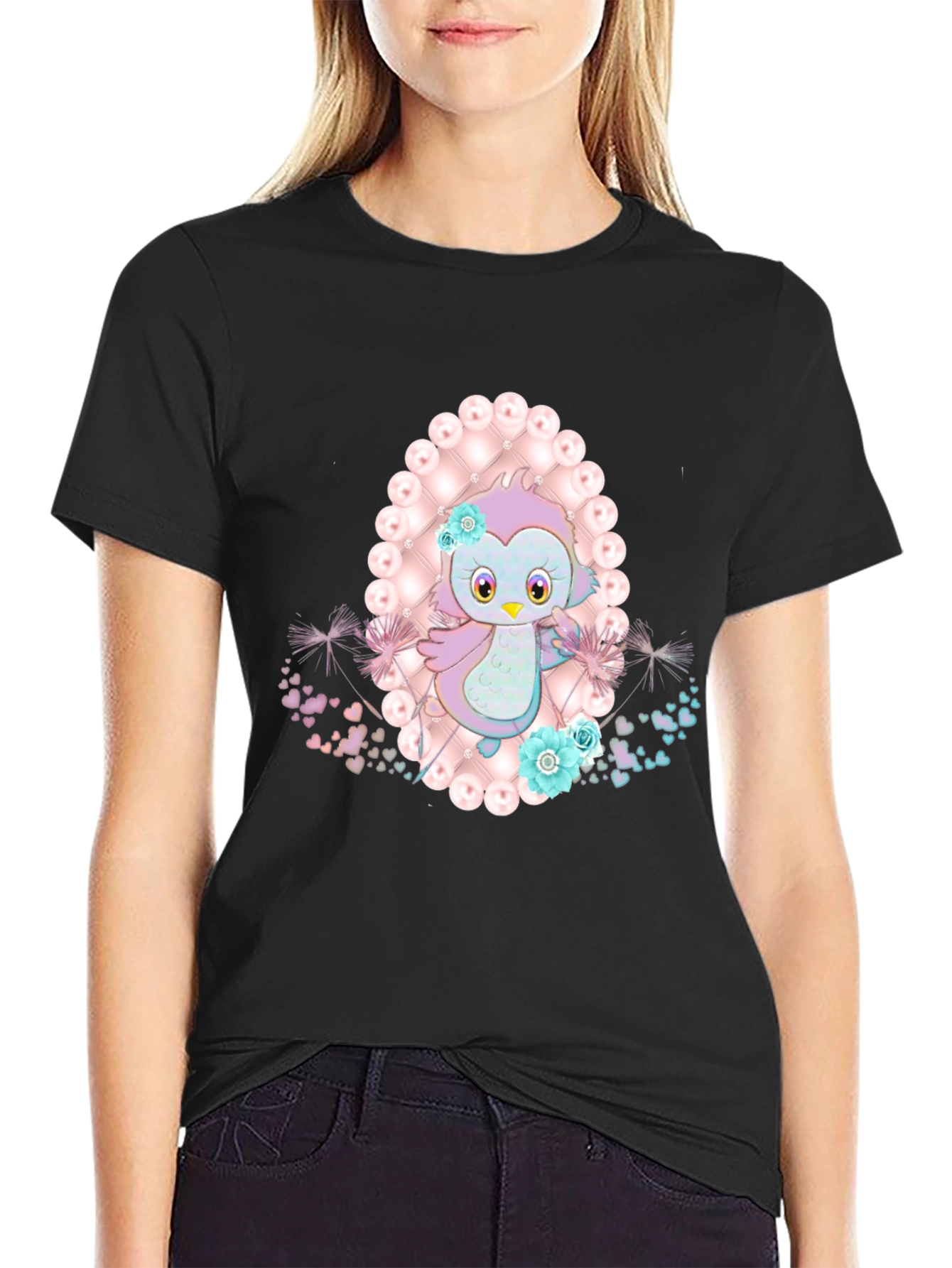 Cute Cartoon Bird Graphic Tee - Stylish Black T-Shirt