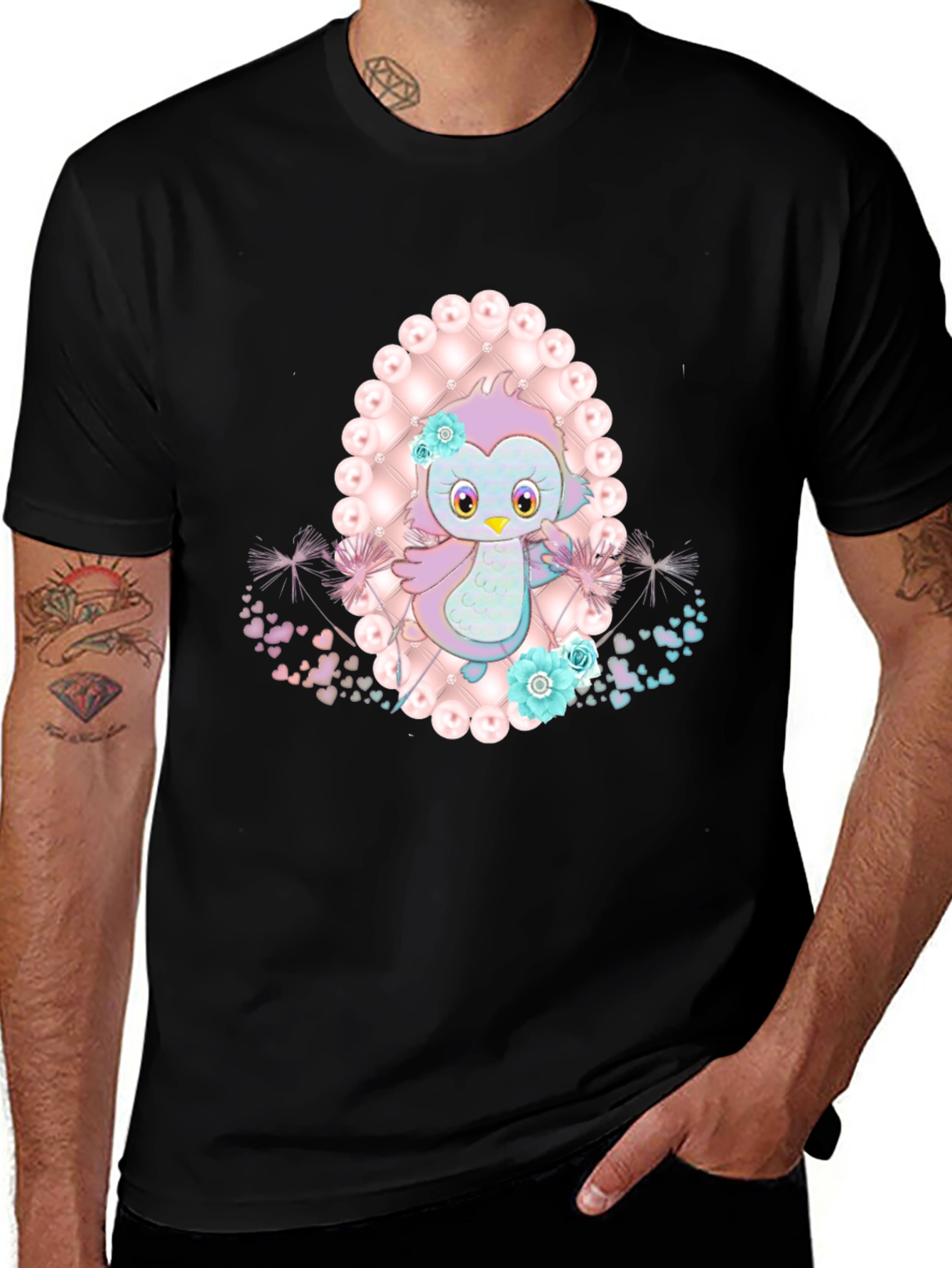 Cute Cartoon Bird Graphic Tee - Stylish Black T-Shirt