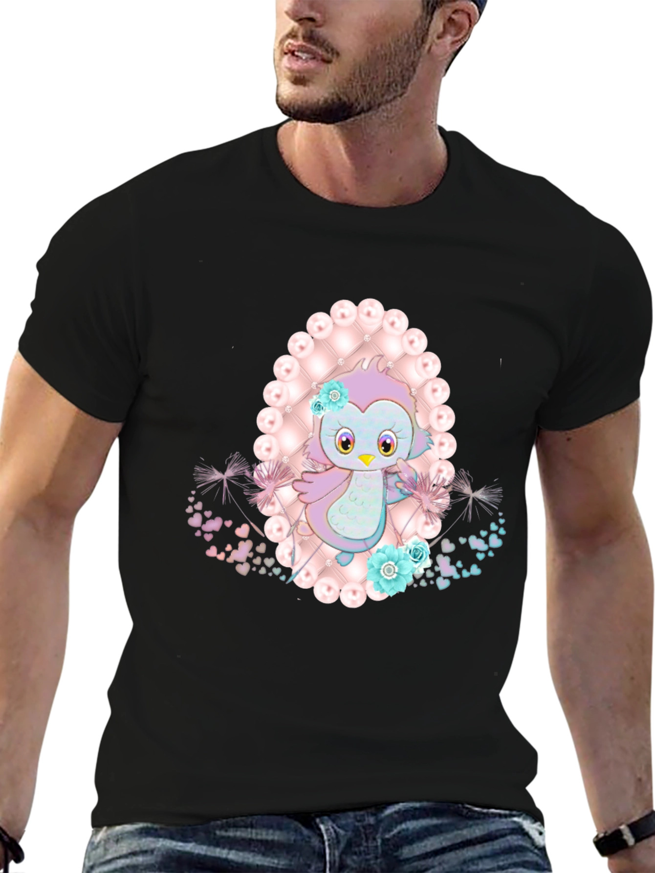 Cute Cartoon Bird Graphic Tee - Stylish Black T-Shirt