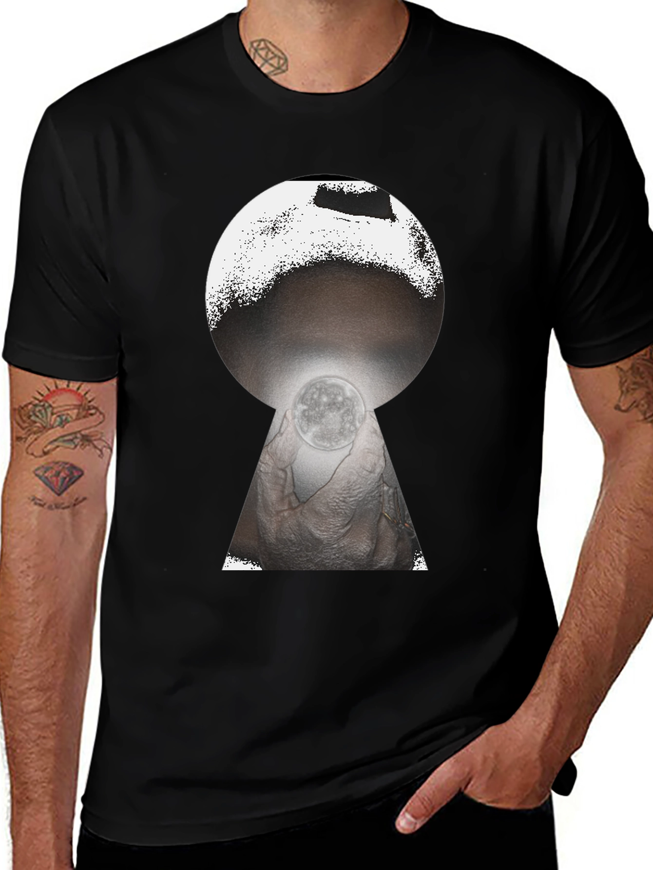 Mystic Moon Keyhole Graphic Tee - Black