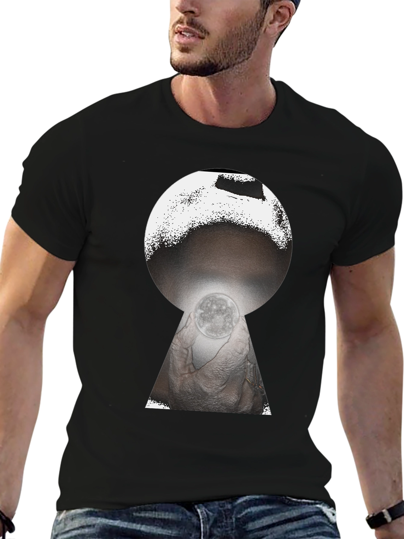 Mystic Moon Keyhole Graphic Tee - Black