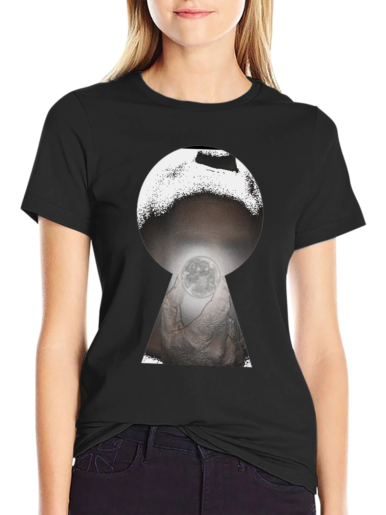 Mystic Moon Keyhole Graphic Tee - Black