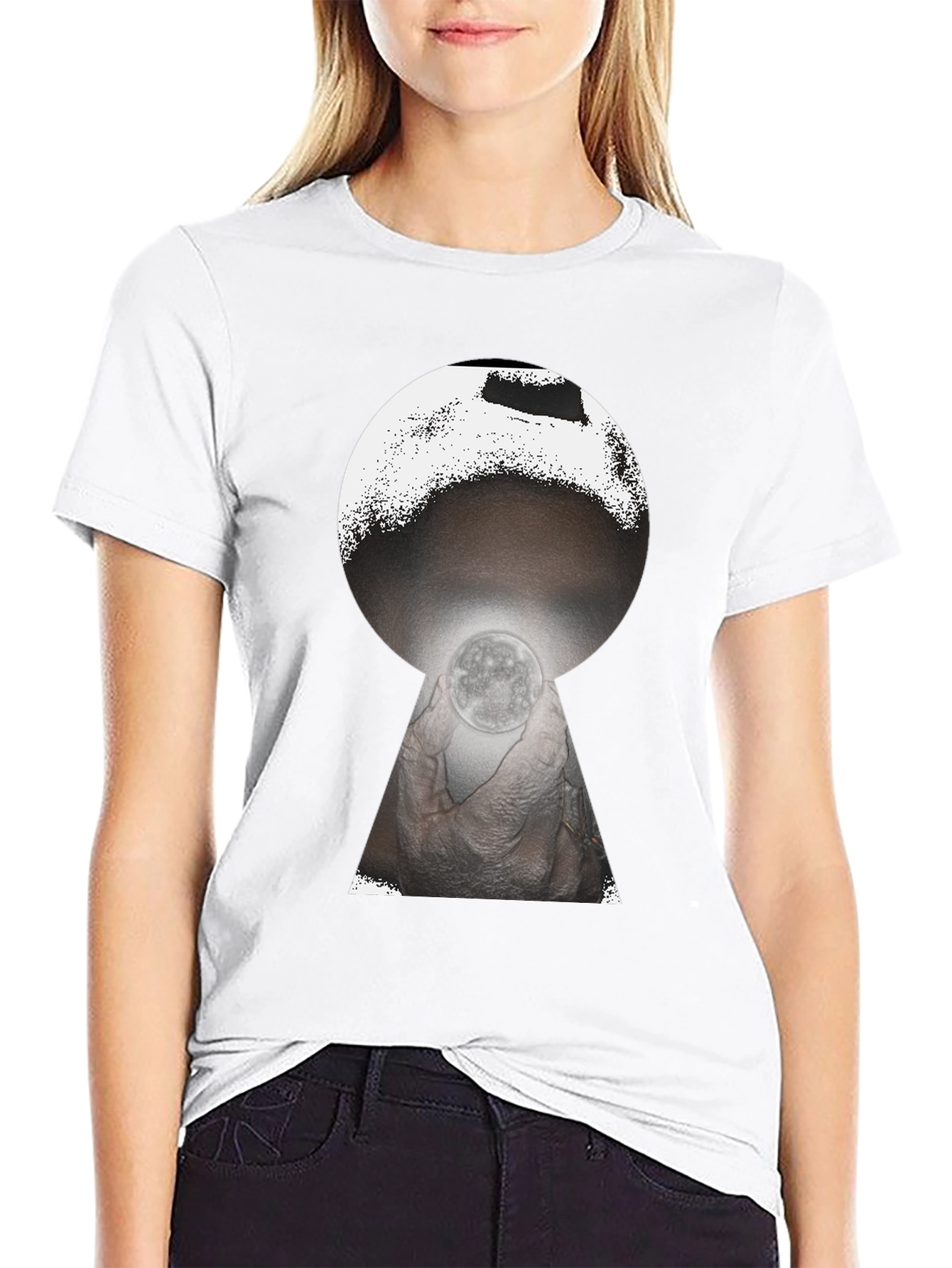 Mystic Moon Keyhole Graphic Tee - Black