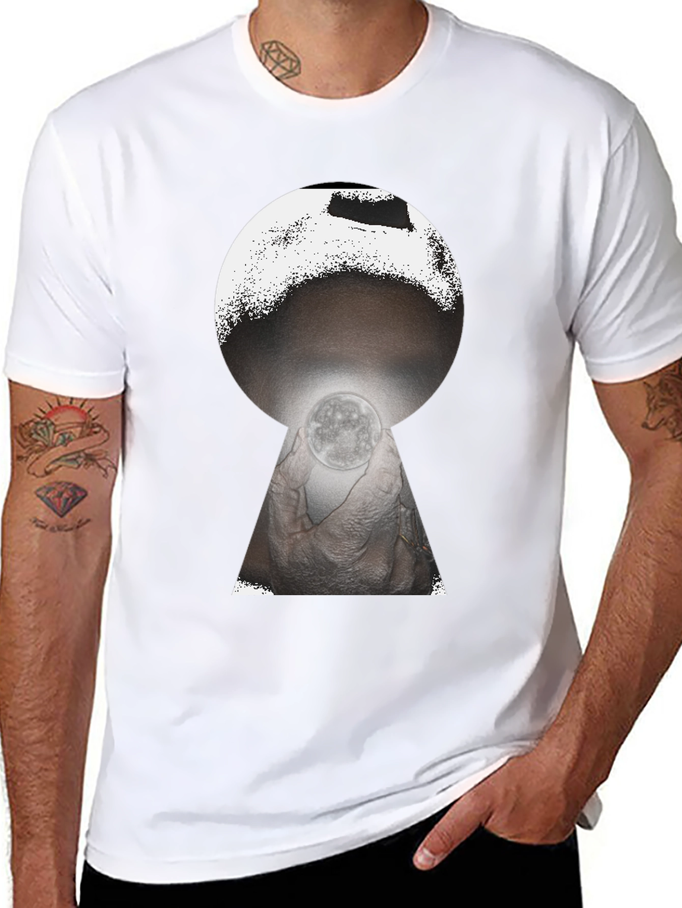 Mystic Moon Keyhole Graphic Tee - Black