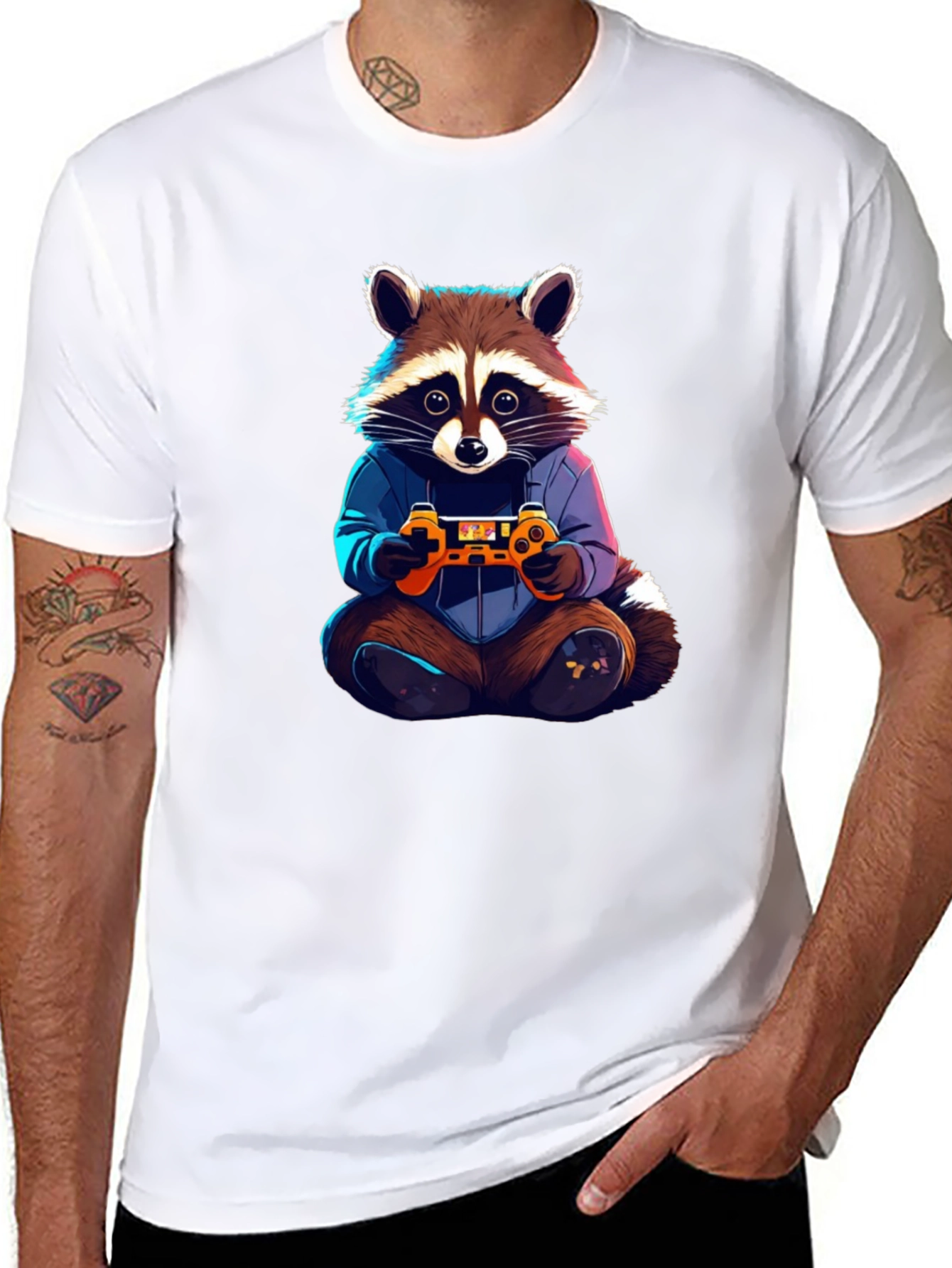 Gamer Raccoon Graphic Tee - Black