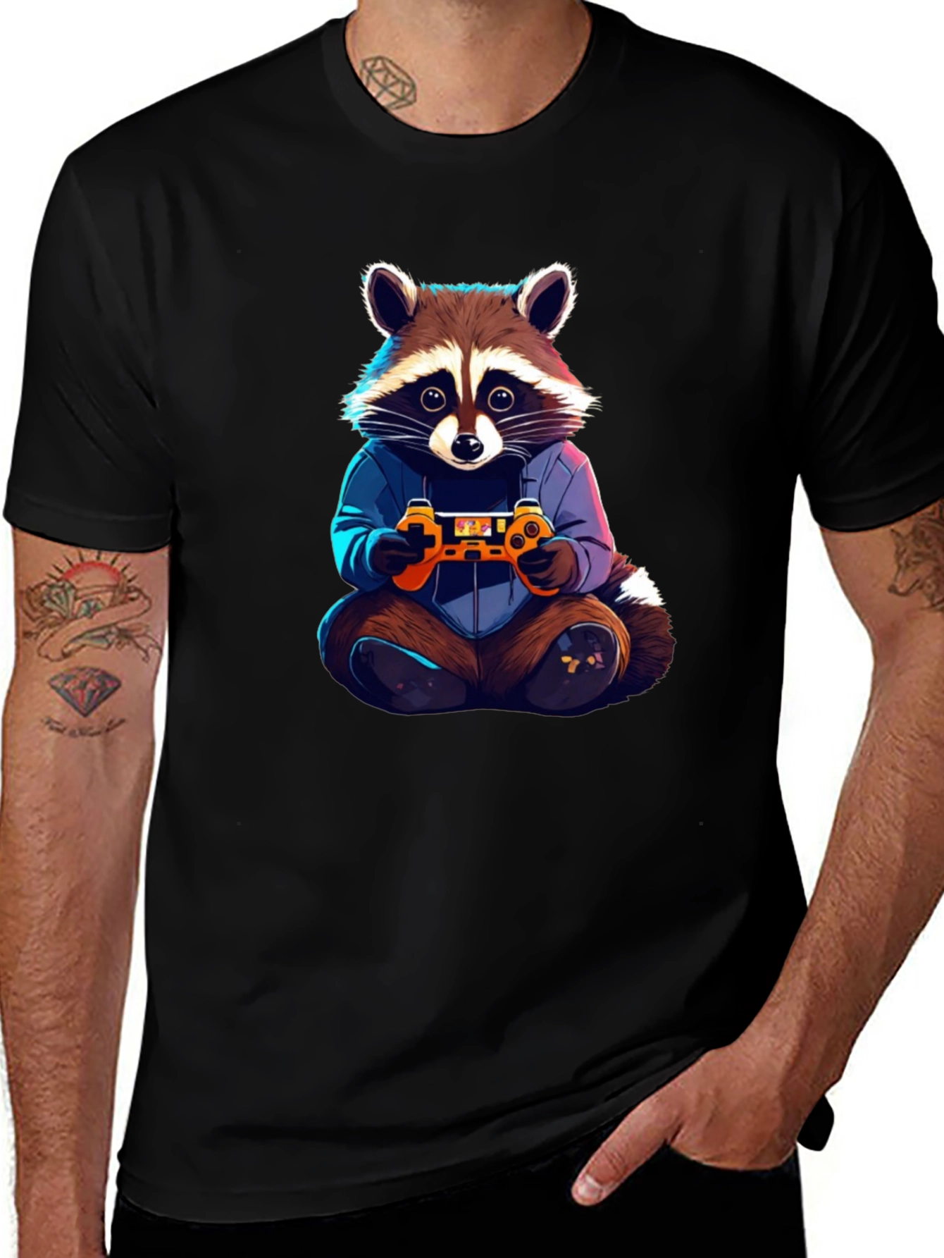 Gamer Raccoon Graphic Tee - Black