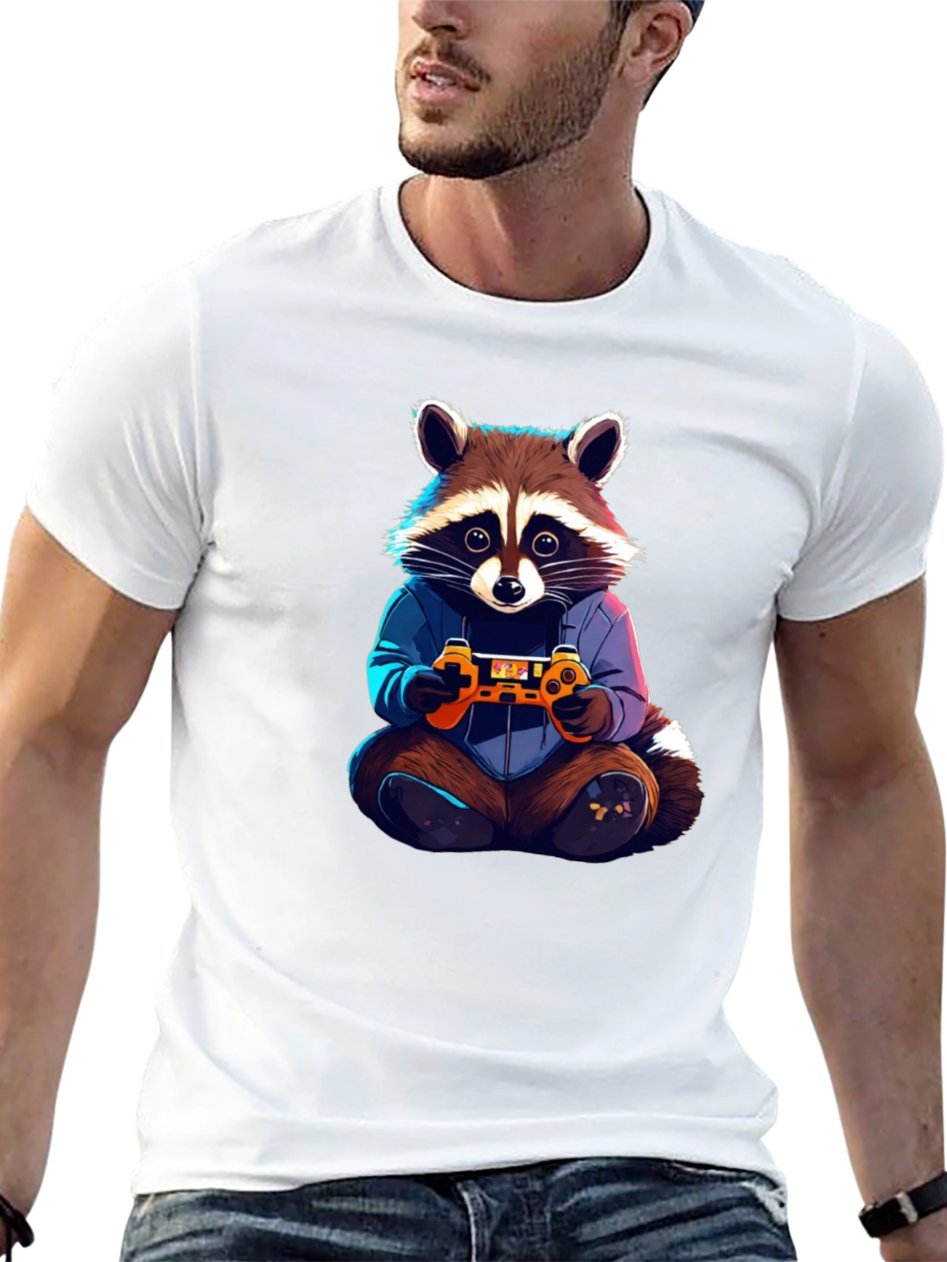 Gamer Raccoon Graphic Tee - Black