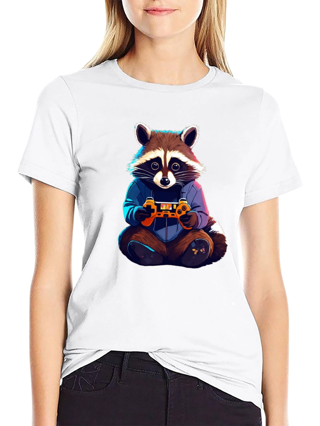 Gamer Raccoon Graphic Tee - Black