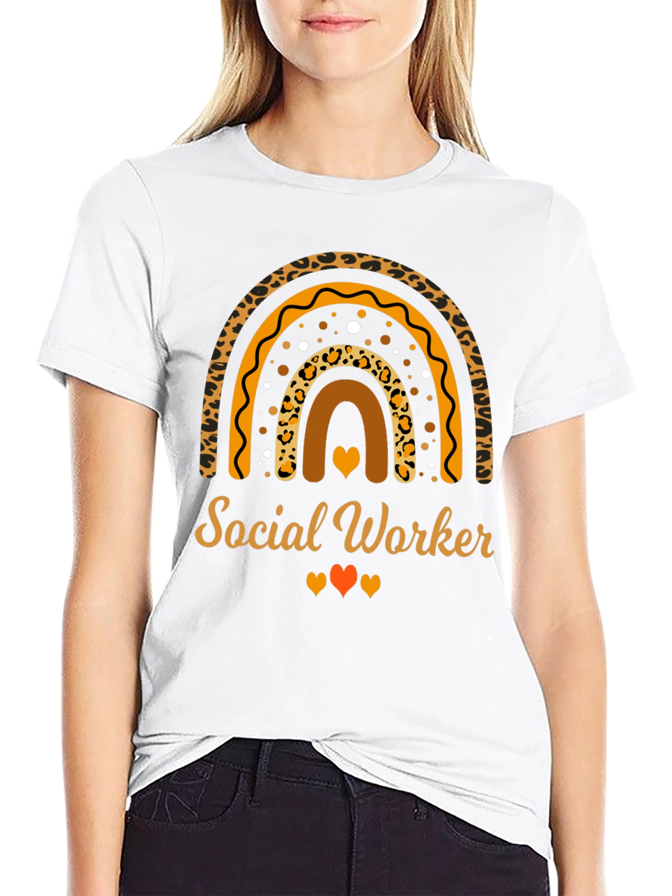 Social Worker Rainbow Leopard Print T-Shirt