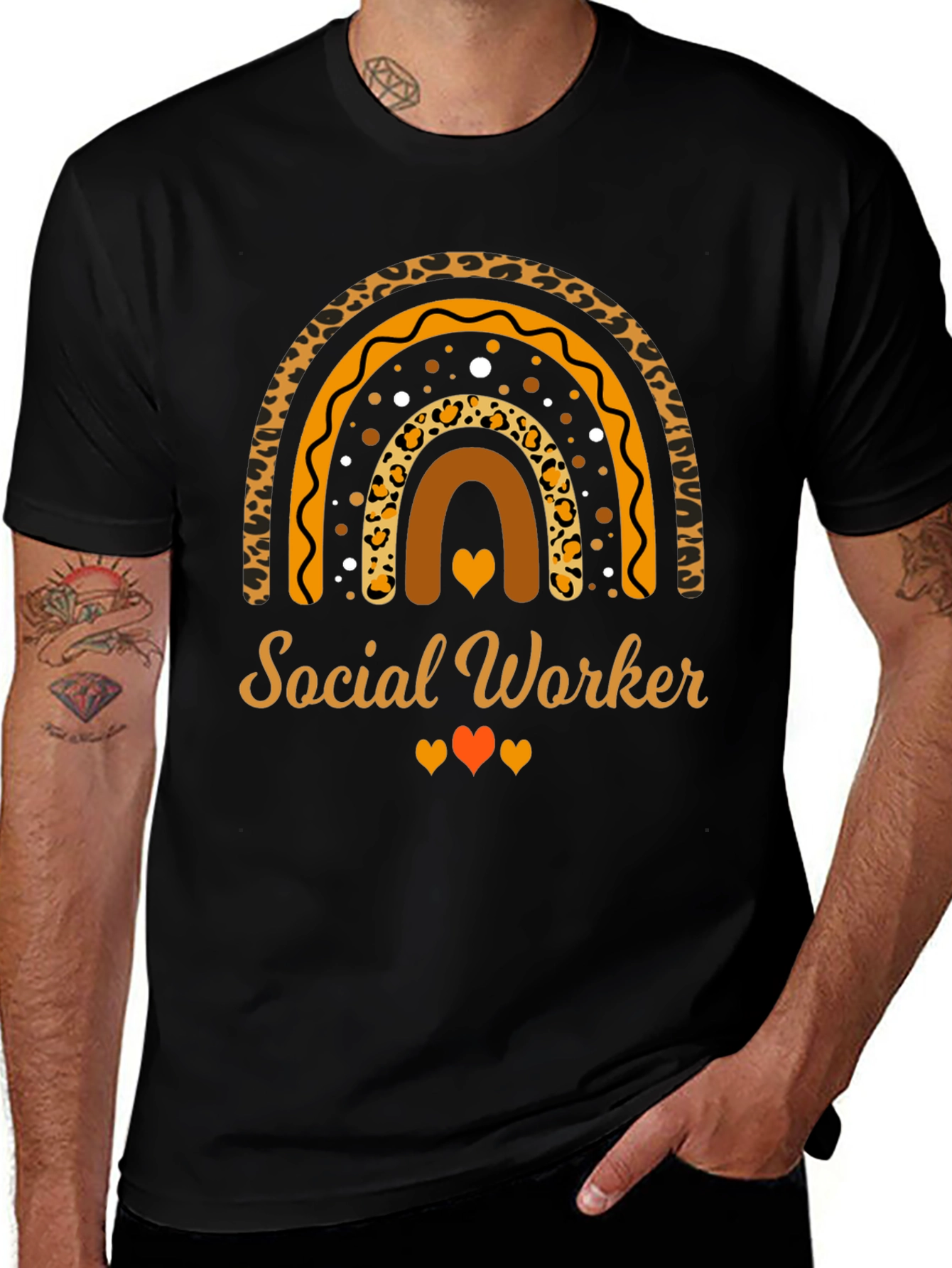 Social Worker Rainbow Leopard Print T-Shirt